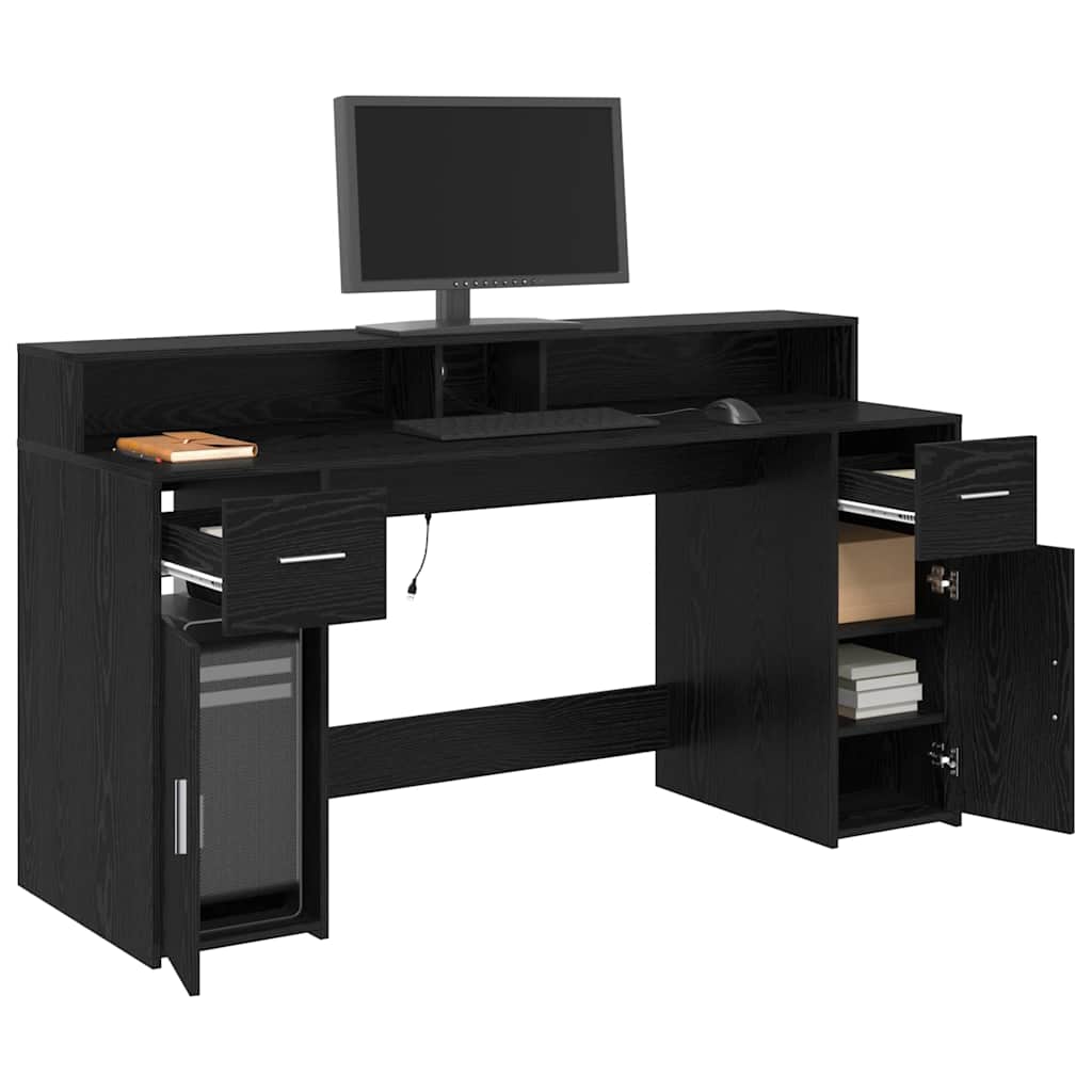 Bureau met lade Zwart eiken 160 x 55 x 91 cm Bewerkt hout is nu te koop bij PeponiXL, paradijselijk wonen!