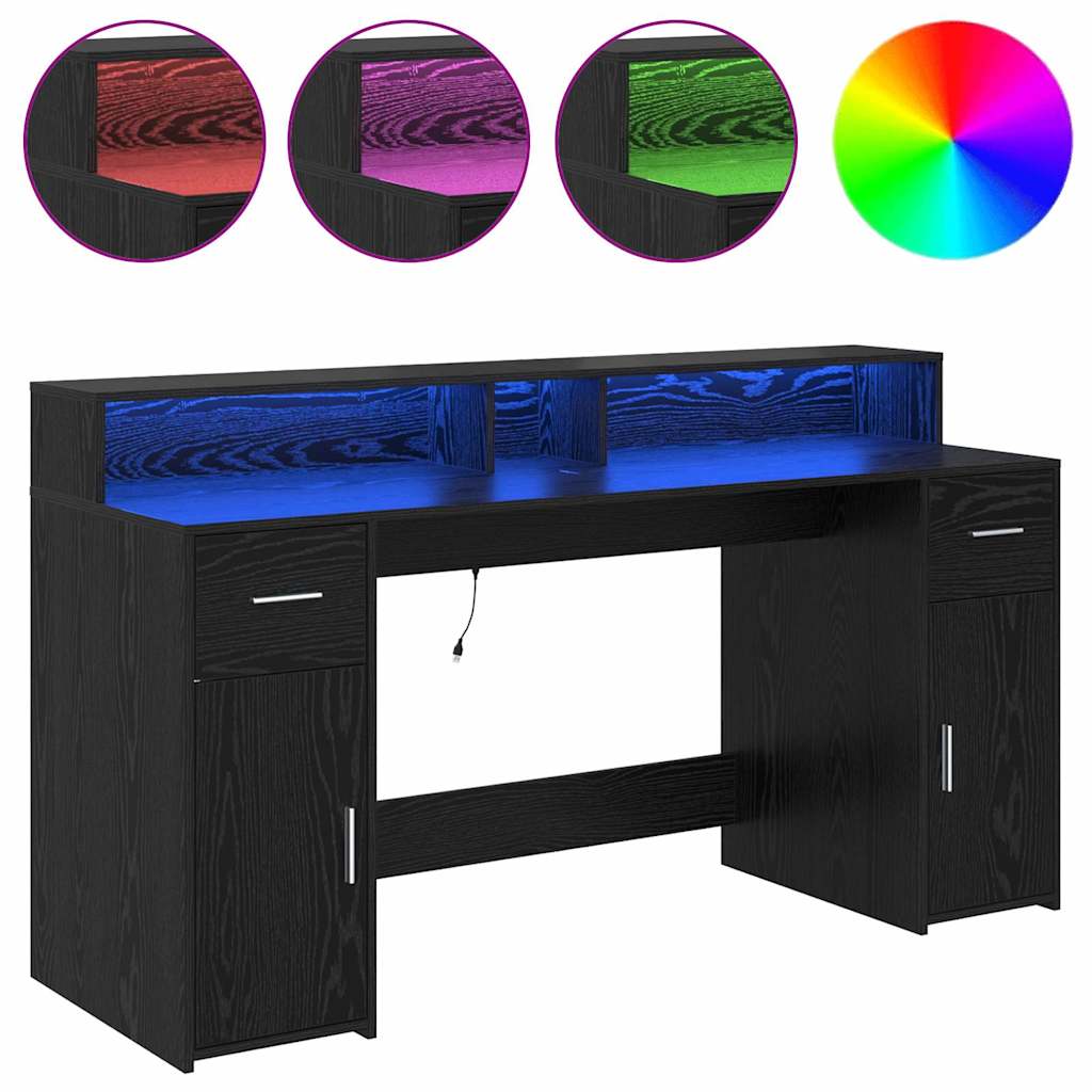 Bureau met lade Zwart eiken 160 x 55 x 91 cm Bewerkt hout is nu te koop bij PeponiXL, paradijselijk wonen!