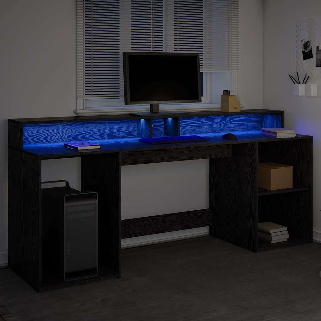 Bureau met lade Zwart eiken 200 x 55 x 91 cm Bewerkt hout is nu te koop bij PeponiXL, paradijselijk wonen!