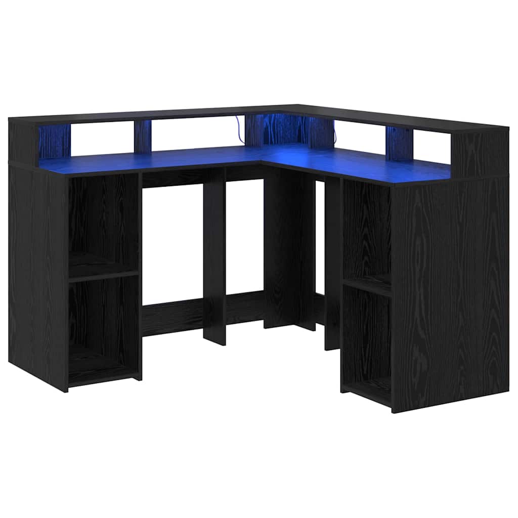 Bureau met plank Zwart Eiken 130 x 130 x 91 cm Bewerkt hout is nu te koop bij PeponiXL, paradijselijk wonen!