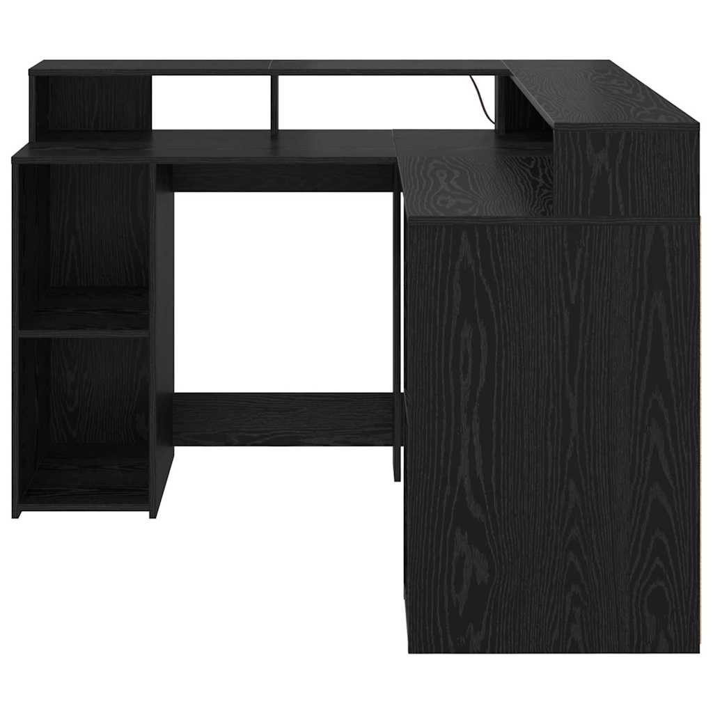 Bureau met plank Zwart Eiken 130 x 130 x 91 cm Bewerkt hout is nu te koop bij PeponiXL, paradijselijk wonen!