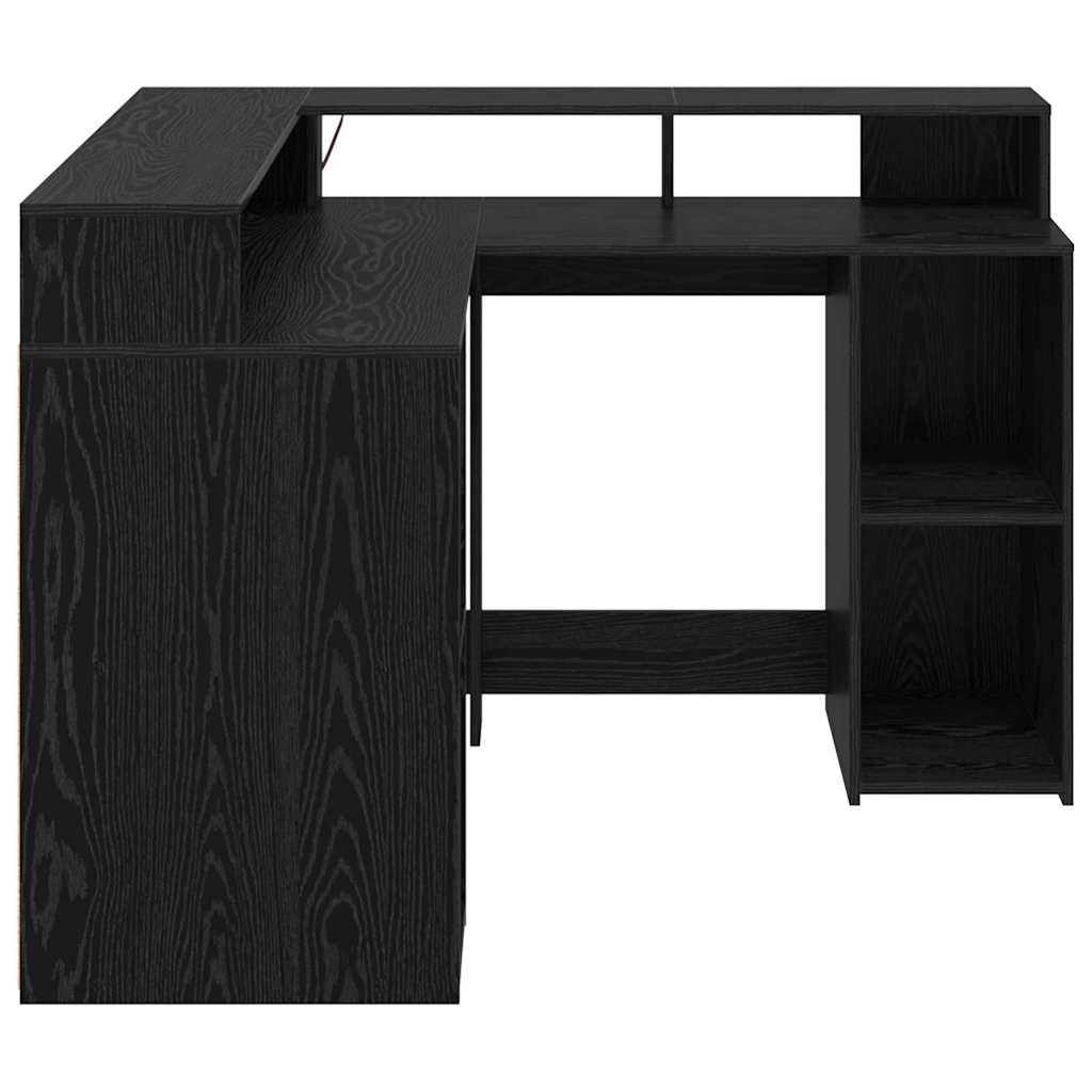 Bureau met plank Zwart Eiken 130 x 130 x 91 cm Bewerkt hout is nu te koop bij PeponiXL, paradijselijk wonen!
