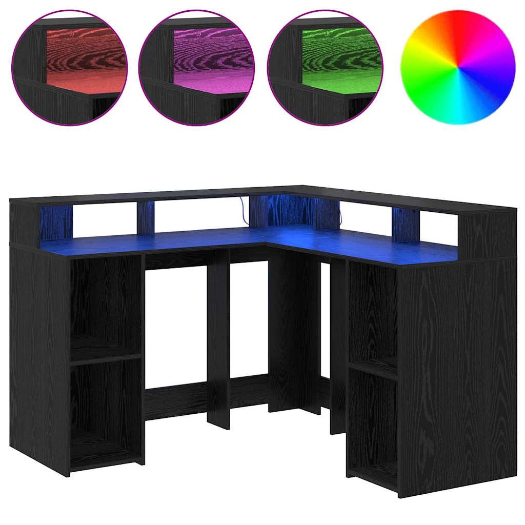 Bureau met plank Zwart Eiken 130 x 130 x 91 cm Bewerkt hout is nu te koop bij PeponiXL, paradijselijk wonen!