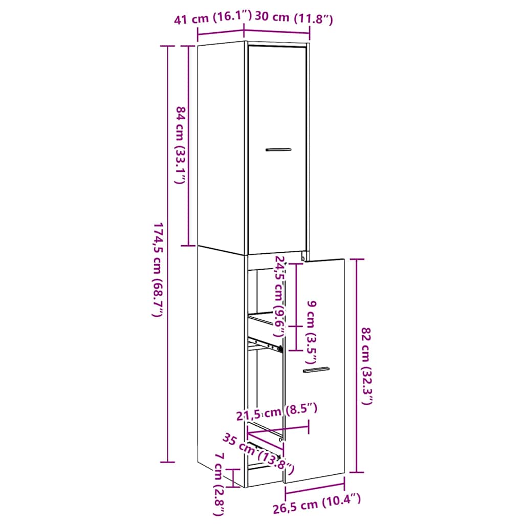 Apothekerskast Zwart eiken 30 x 41 x 174.5 cm Bewerkt hout is nu te koop bij PeponiXL, paradijselijk wonen!