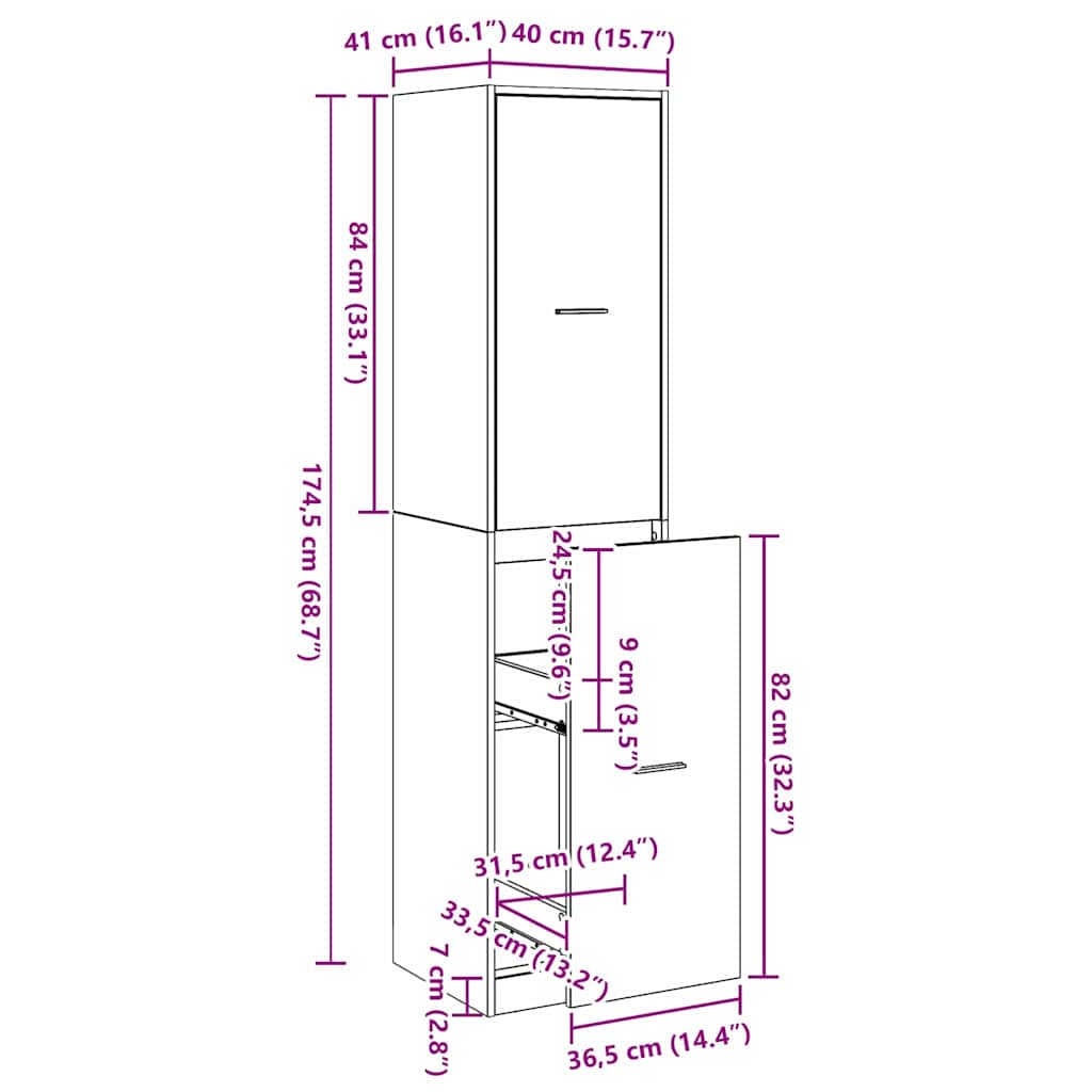 Apothekerskast Zwart eiken 40 x 41 x 174.5 cm Bewerkt hout is nu te koop bij PeponiXL, paradijselijk wonen!