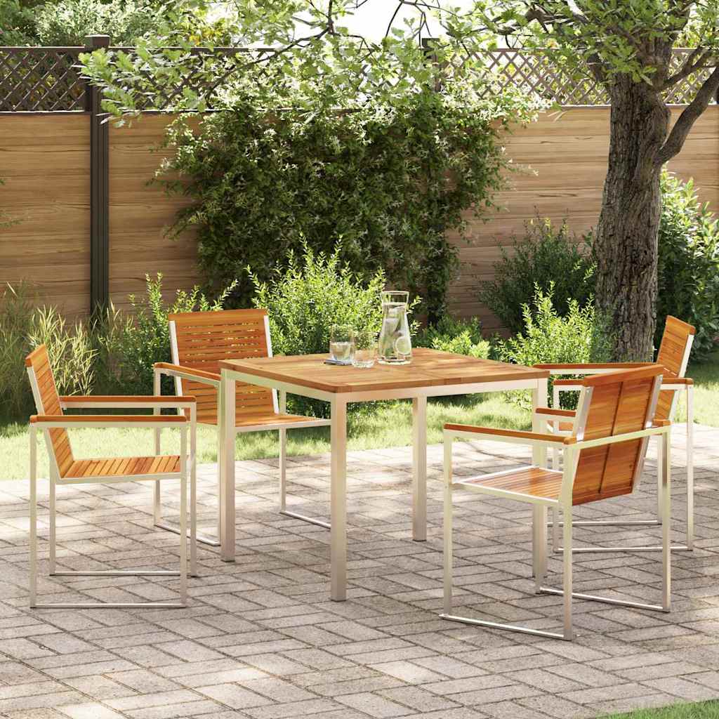 Tuin eettafelset 5 pcs Bruin Massief Acaciahout is nu te koop bij PeponiXL, paradijselijk wonen!