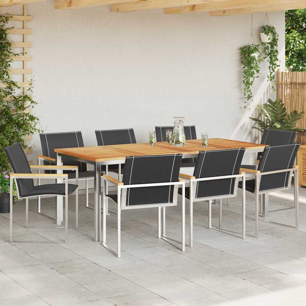 Tuin eettafelset 9 pcs Bruin Massief Acaciahout is nu te koop bij PeponiXL, paradijselijk wonen!