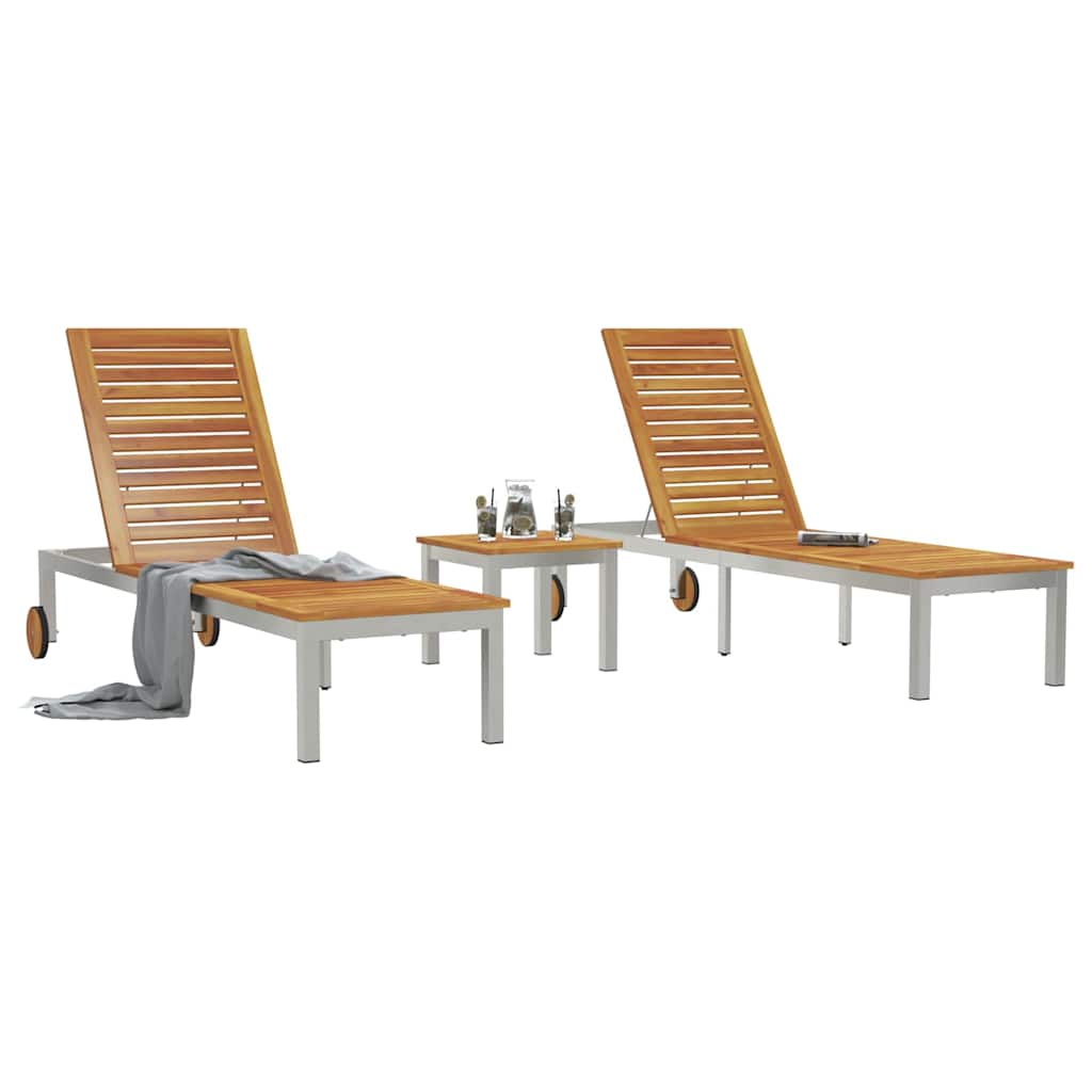 Lounger 2-persoon 3 pcs Bruin Massief Acaciahout is nu te koop bij PeponiXL, paradijselijk wonen!