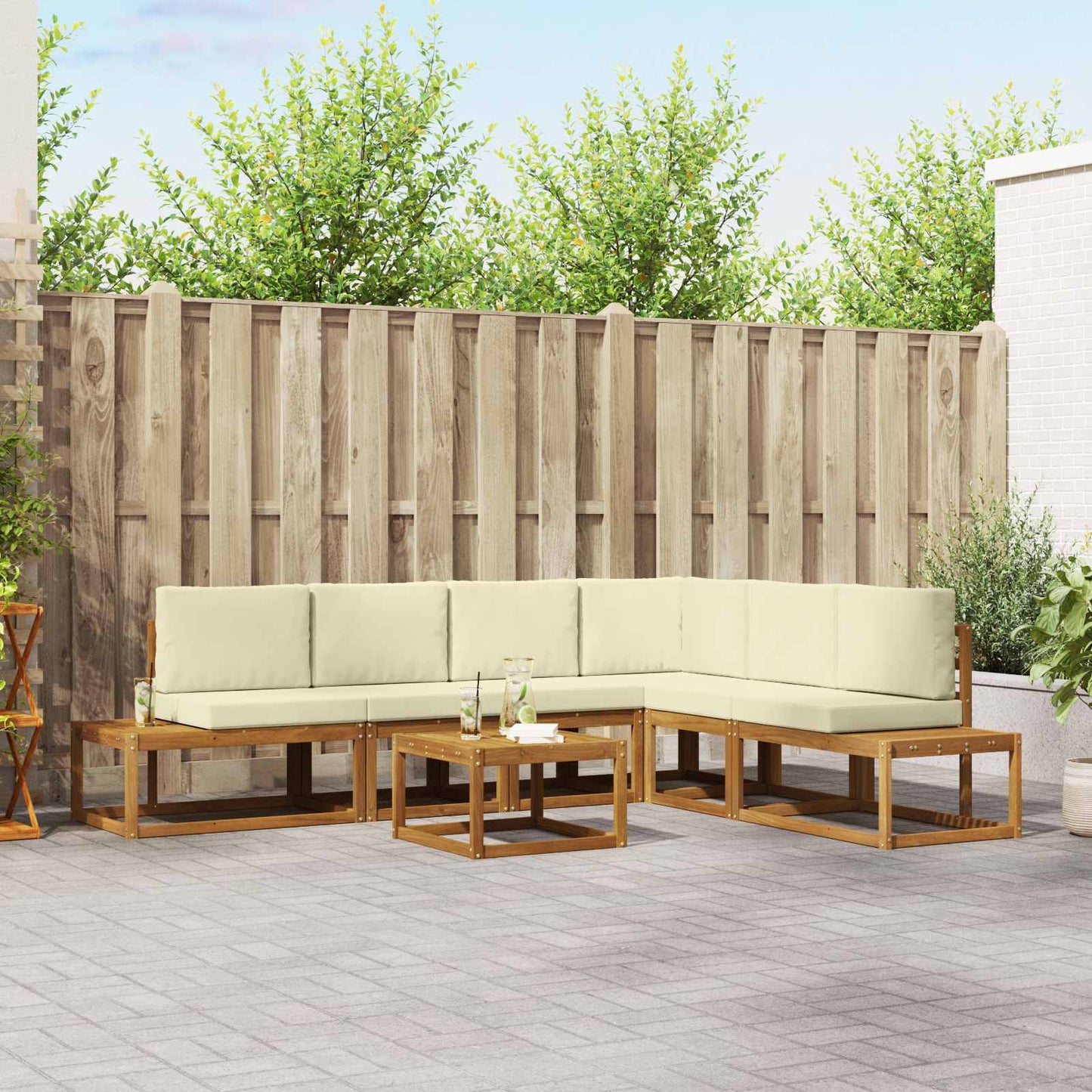 Buiten bankenset met kussen 7 Stuk Natuurlijk en Crème is nu te koop bij PeponiXL, paradijselijk wonen!