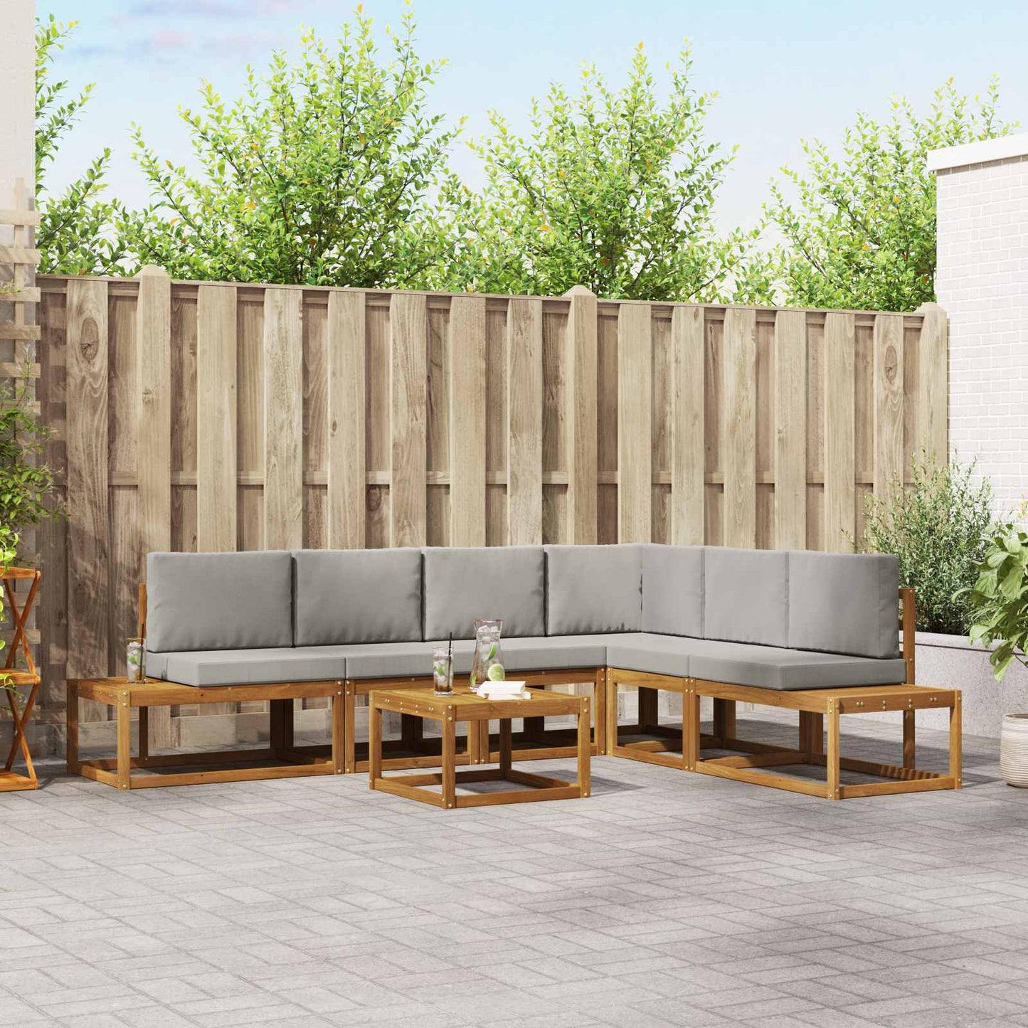 Buiten bankenset met kussen 7 Stuk Natuurlijk en Lichtgrijs is nu te koop bij PeponiXL, paradijselijk wonen!