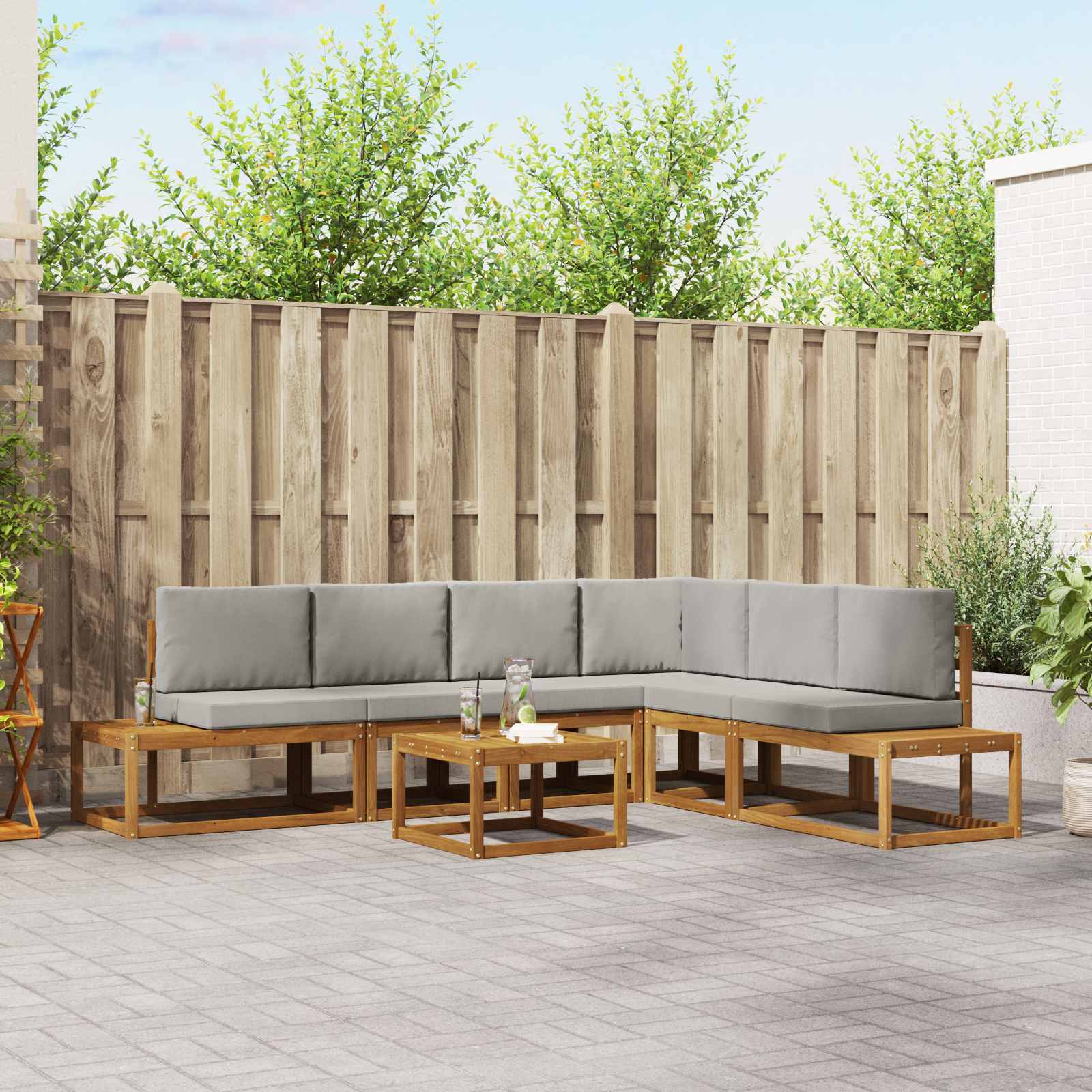 Buiten bankenset met kussen 7 Stuk Natuurlijk en Lichtgrijs is nu te koop bij PeponiXL, paradijselijk wonen!