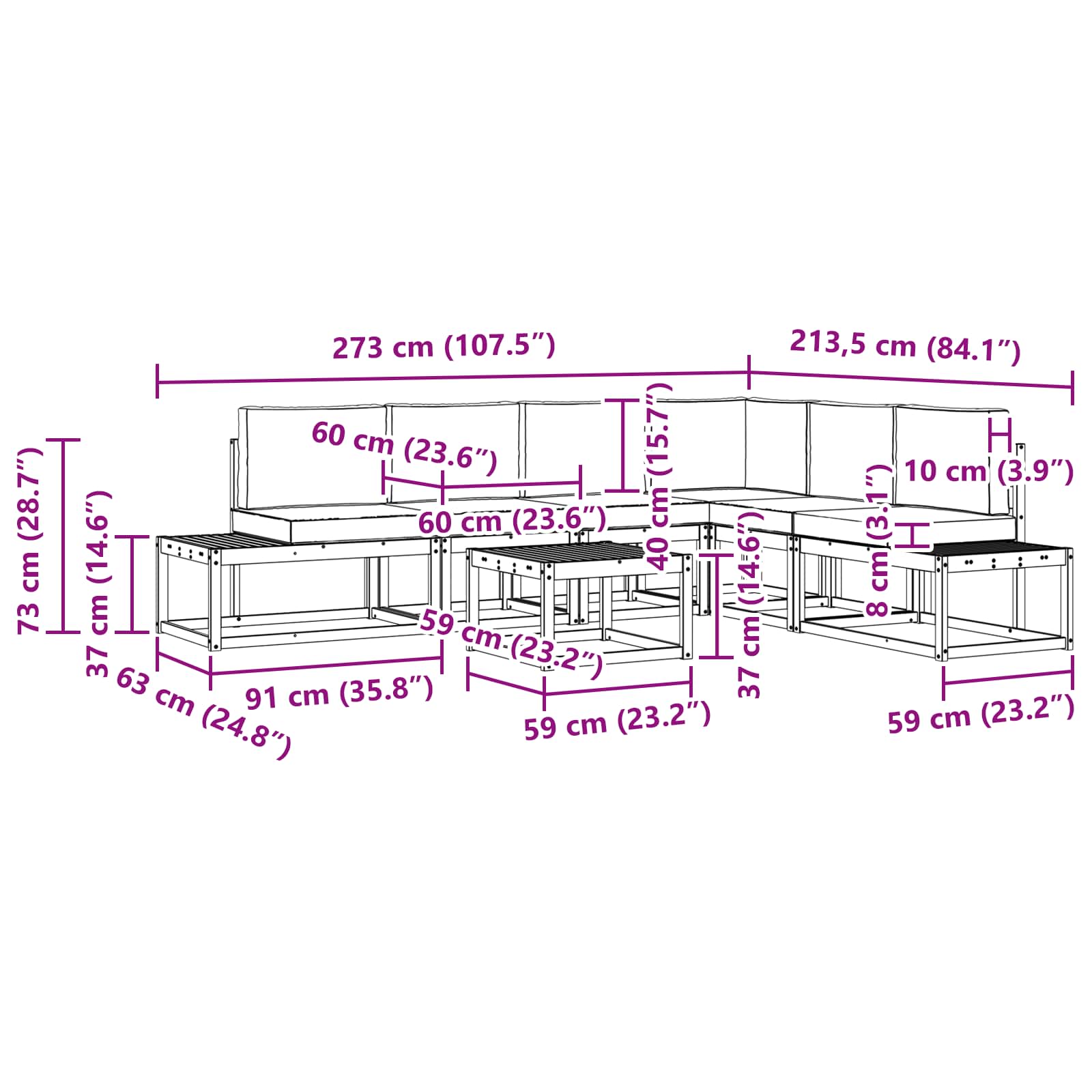 Buiten bankenset met kussen 7 Stuk Natuurlijk en Lichtgrijs is nu te koop bij PeponiXL, paradijselijk wonen!