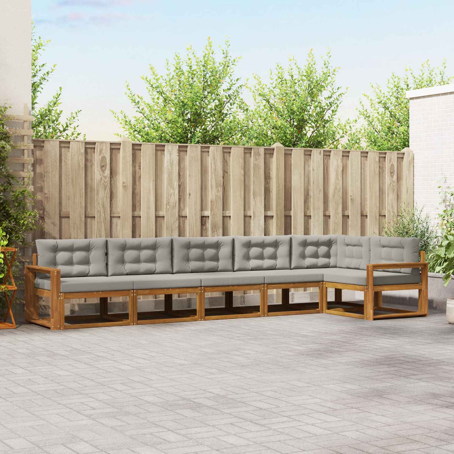 Buiten bankenset met kussen 6 pcs Naturel en lichtgrijs is nu te koop bij PeponiXL, paradijselijk wonen!