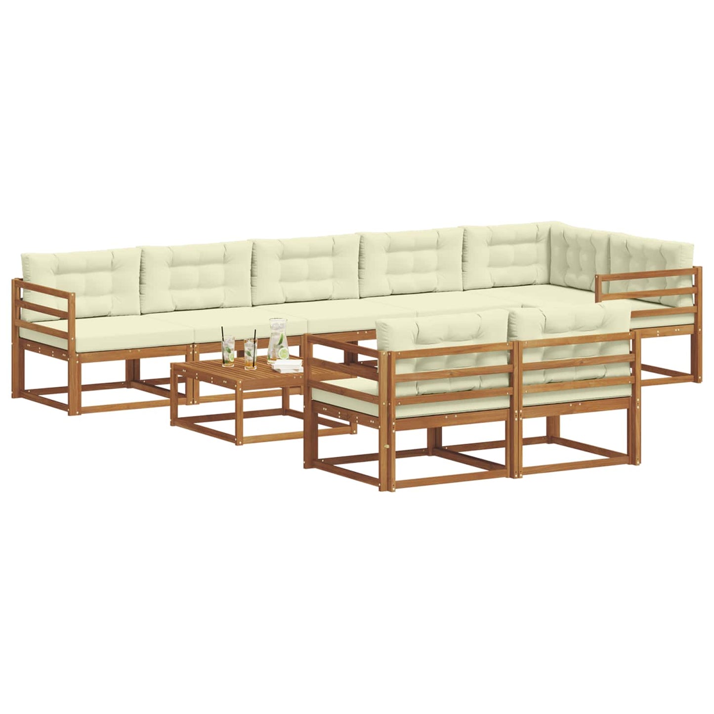 Buiten bankenset met kussen 9 pcs Natuurlijk en Crème is nu te koop bij PeponiXL, paradijselijk wonen!