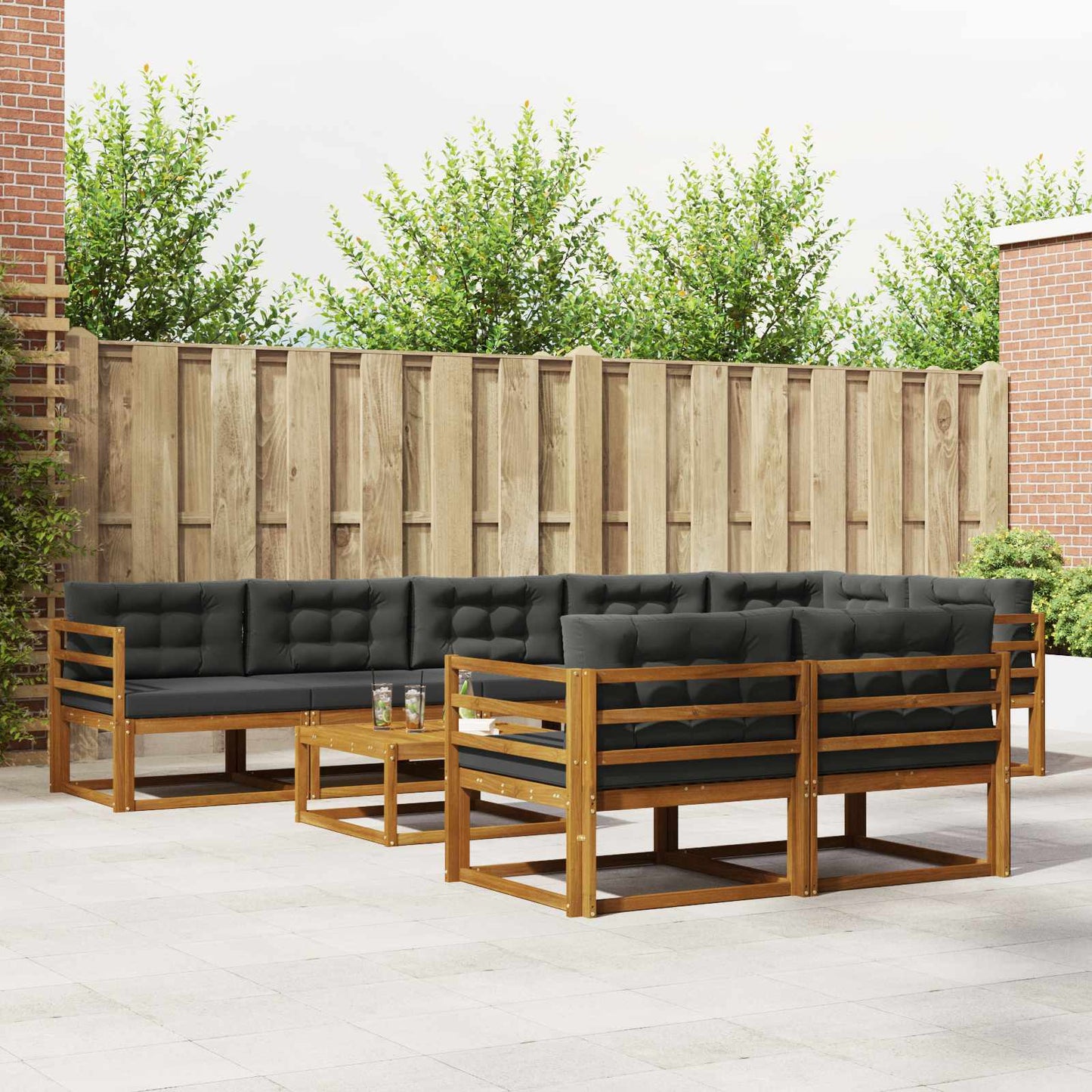 Buiten bankenset met kussen 9 pcs Natuurlijk en Antraciet is nu te koop bij PeponiXL, paradijselijk wonen!
