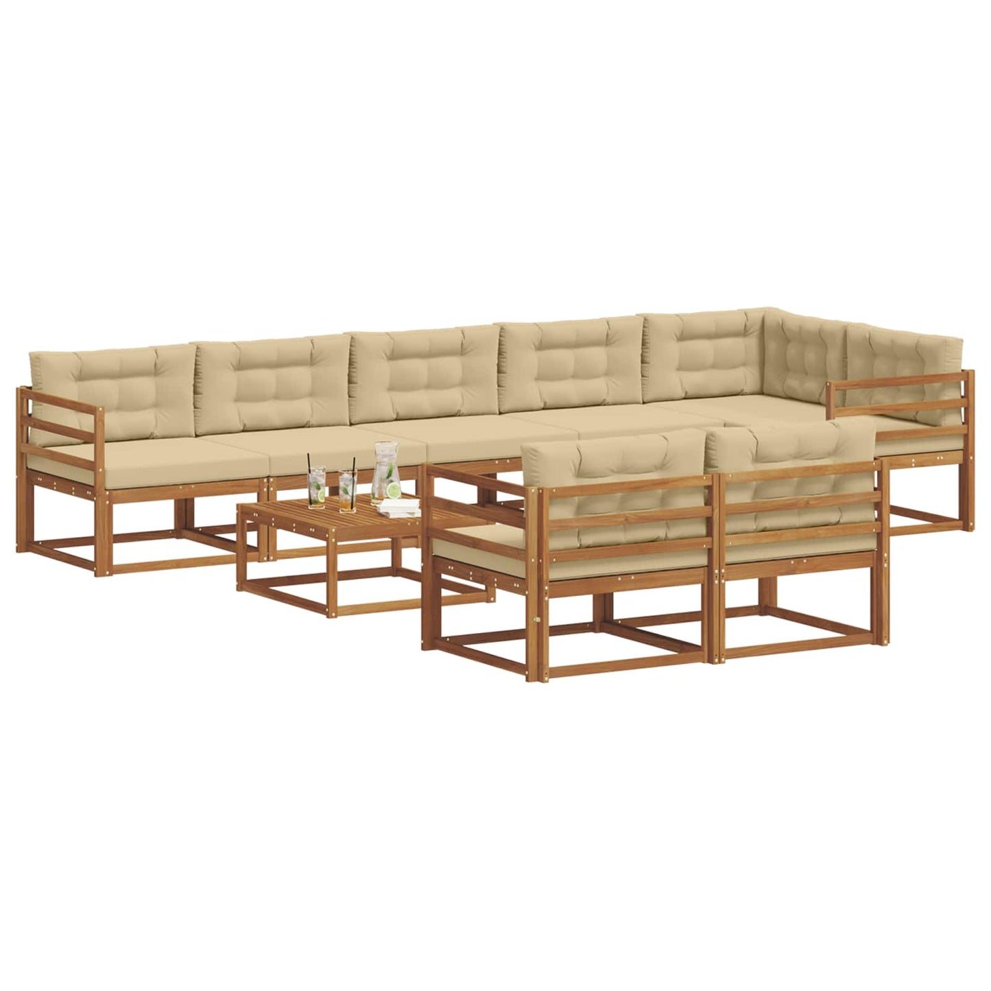 Buiten bankenset met kussen 9 pcs Natuurlijk en Beige is nu te koop bij PeponiXL, paradijselijk wonen!