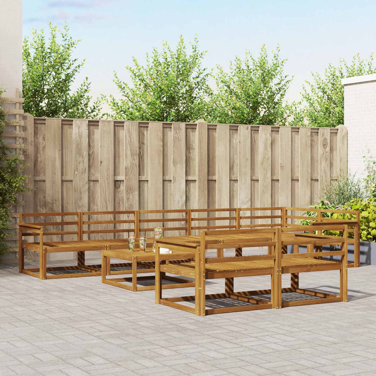 Buiten bankenset 9 pcs Naturel Massief Acaciahout is nu te koop bij PeponiXL, paradijselijk wonen!