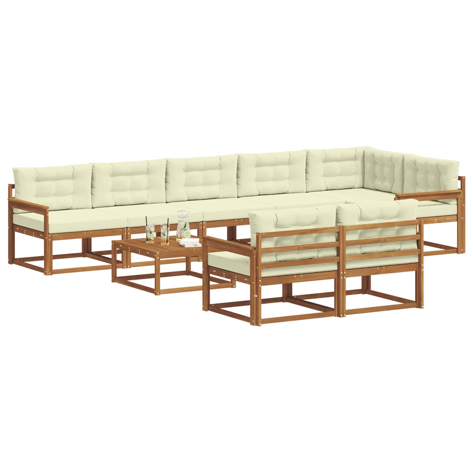 Buiten bankenset met kussen 9 pcs Natuurlijk en Crème is nu te koop bij PeponiXL, paradijselijk wonen!