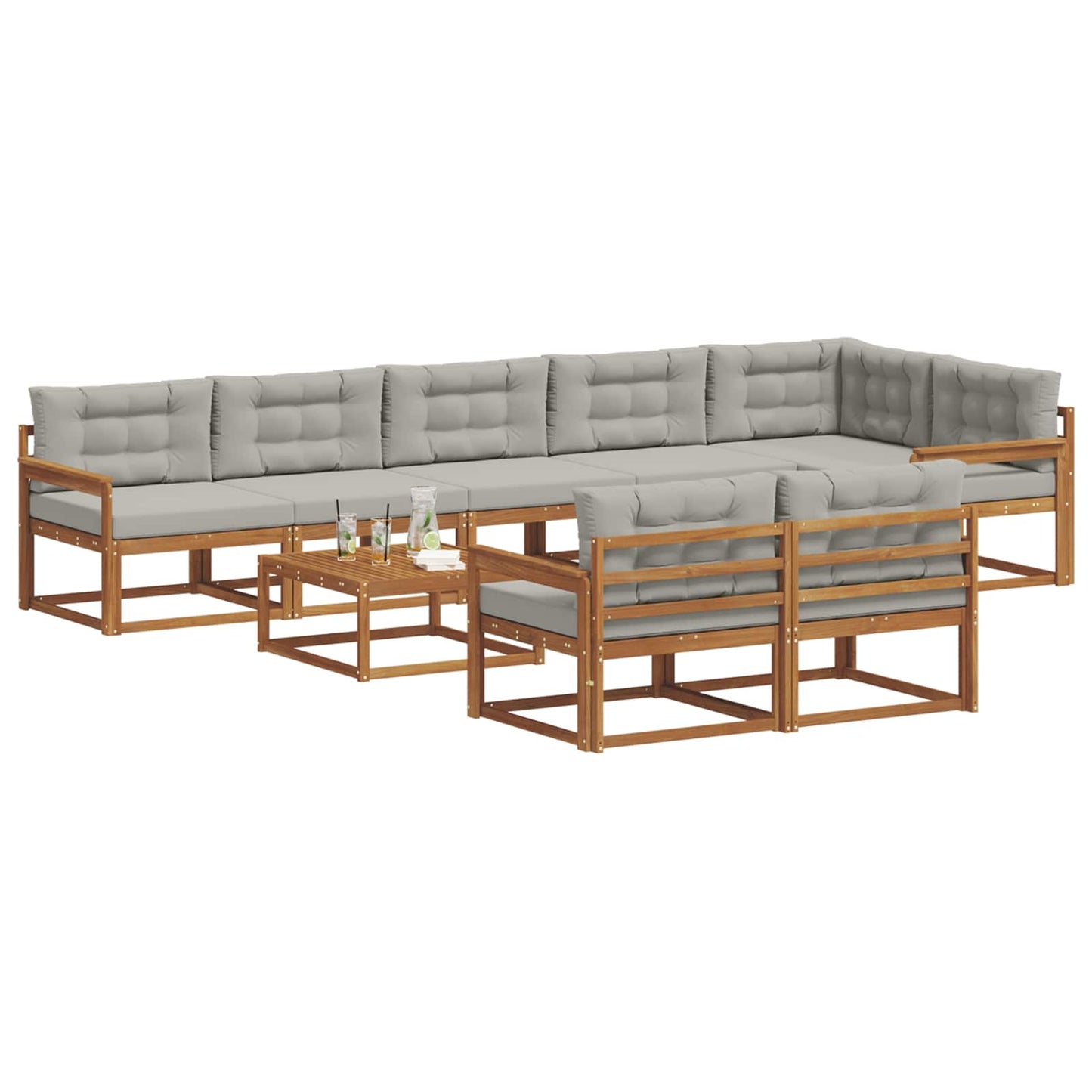 Buiten bankenset met kussen 9 pcs Naturel en lichtgrijs is nu te koop bij PeponiXL, paradijselijk wonen!