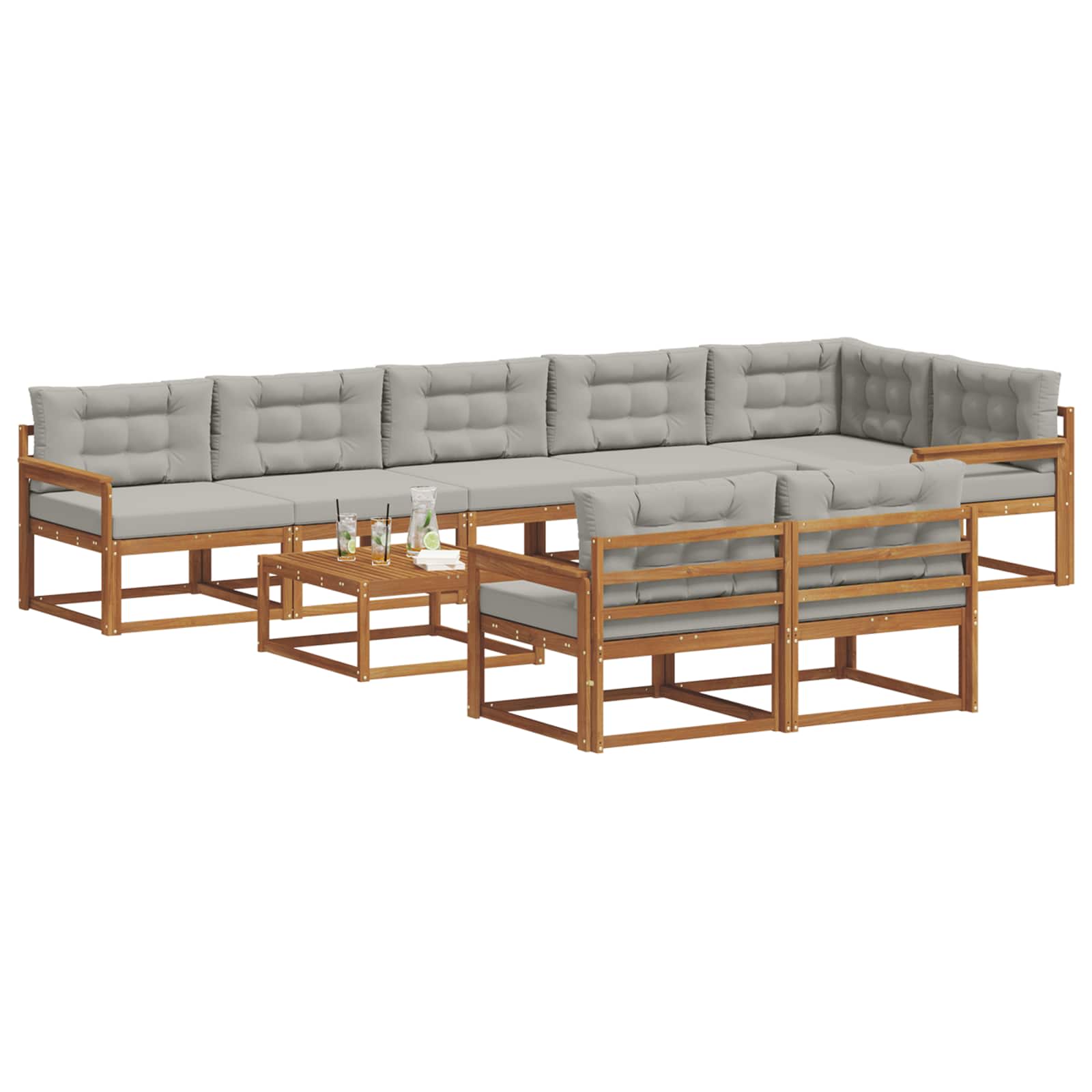 Buiten bankenset met kussen 9 pcs Naturel en lichtgrijs is nu te koop bij PeponiXL, paradijselijk wonen!