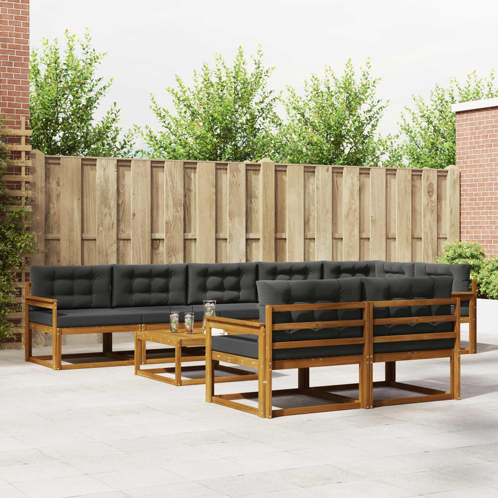 Buiten bankenset met kussen 9 pcs Natuurlijk en Antraciet is nu te koop bij PeponiXL, paradijselijk wonen!