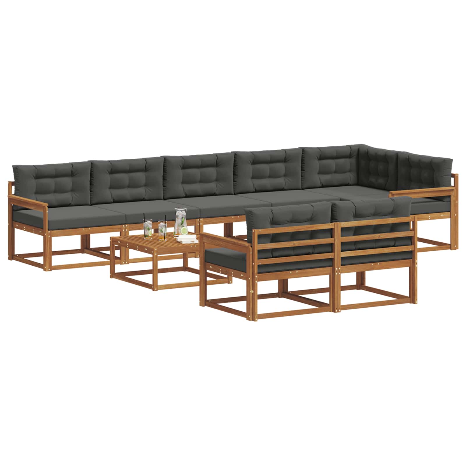 Buiten bankenset met kussen 9 pcs Natuurlijk en Antraciet is nu te koop bij PeponiXL, paradijselijk wonen!