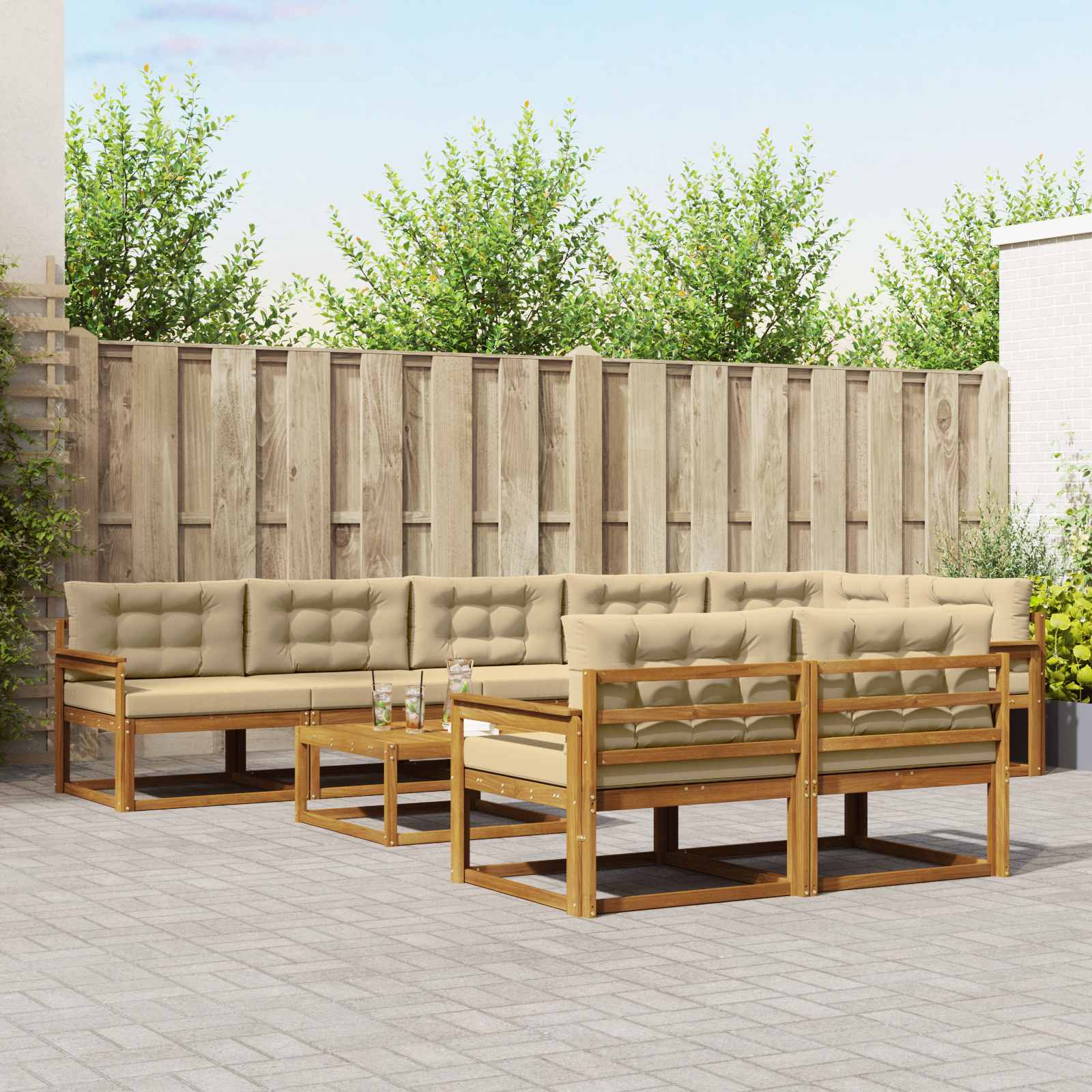 Buiten bankenset met kussen 9 pcs Natuurlijk en Beige is nu te koop bij PeponiXL, paradijselijk wonen!