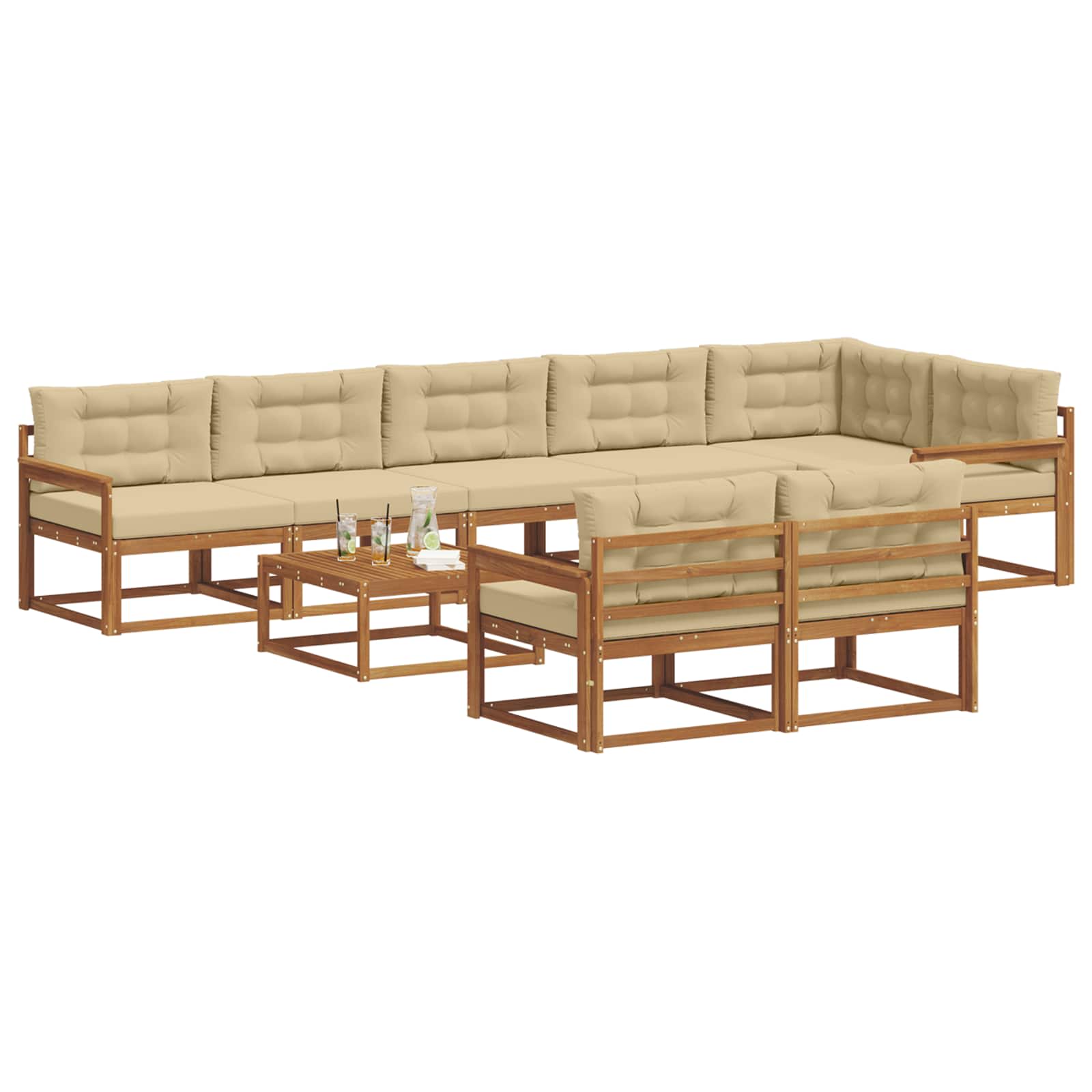 Buiten bankenset met kussen 9 pcs Natuurlijk en Beige is nu te koop bij PeponiXL, paradijselijk wonen!
