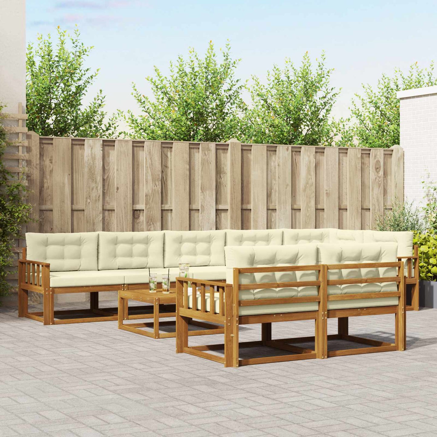 Buiten bankenset met kussen 9 pcs Natuurlijk en Crème is nu te koop bij PeponiXL, paradijselijk wonen!