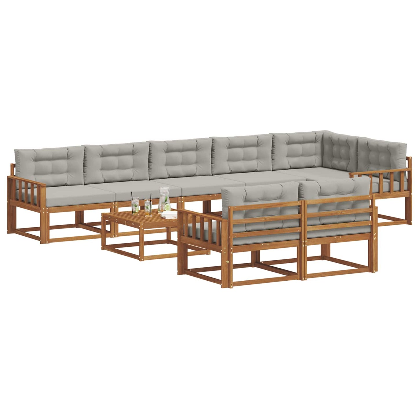 Buiten bankenset met kussen 9 pcs Naturel en lichtgrijs is nu te koop bij PeponiXL, paradijselijk wonen!