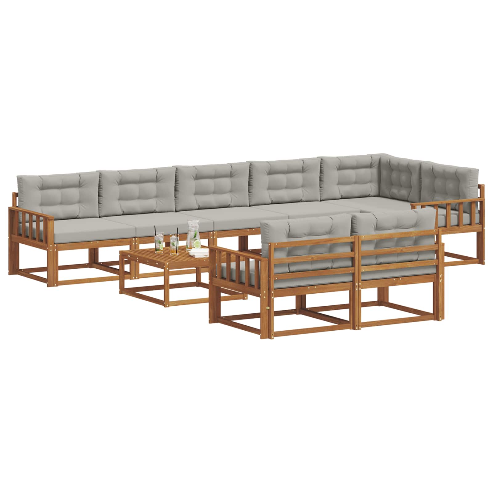 Buiten bankenset met kussen 9 pcs Naturel en lichtgrijs is nu te koop bij PeponiXL, paradijselijk wonen!
