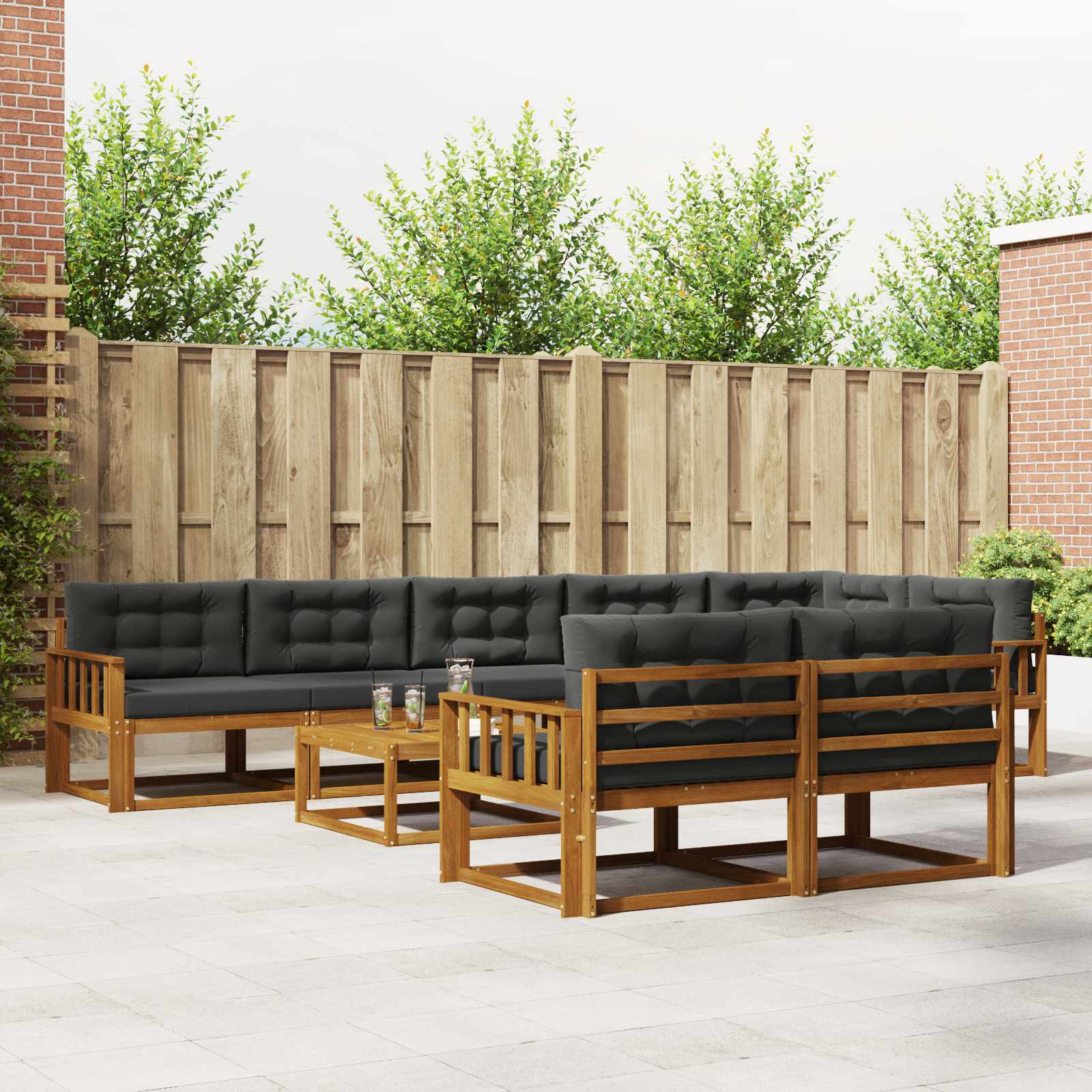 Buiten bankenset met kussen 9 pcs Natuurlijk en Antraciet is nu te koop bij PeponiXL, paradijselijk wonen!