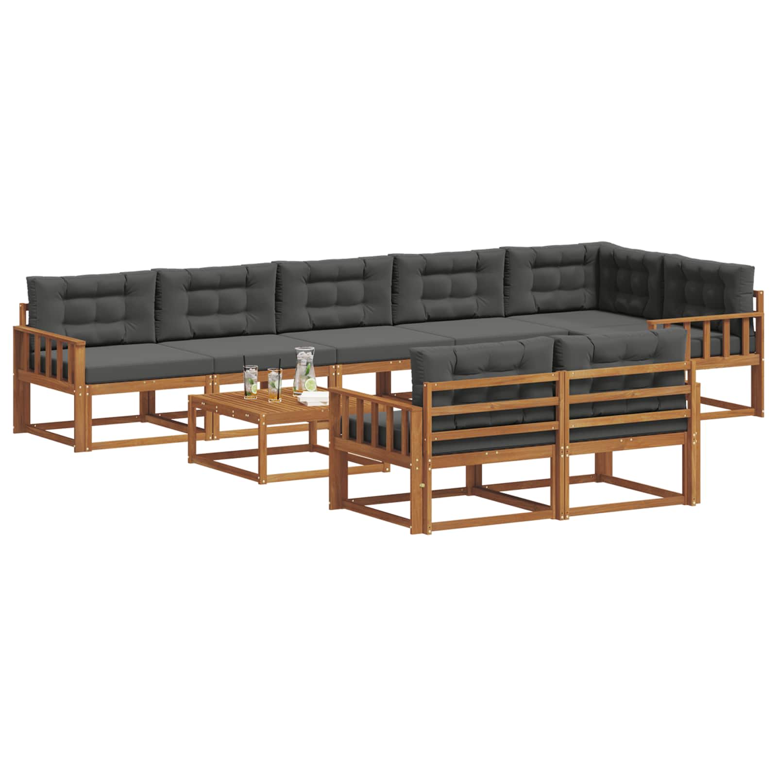 Buiten bankenset met kussen 9 pcs Natuurlijk en Antraciet is nu te koop bij PeponiXL, paradijselijk wonen!