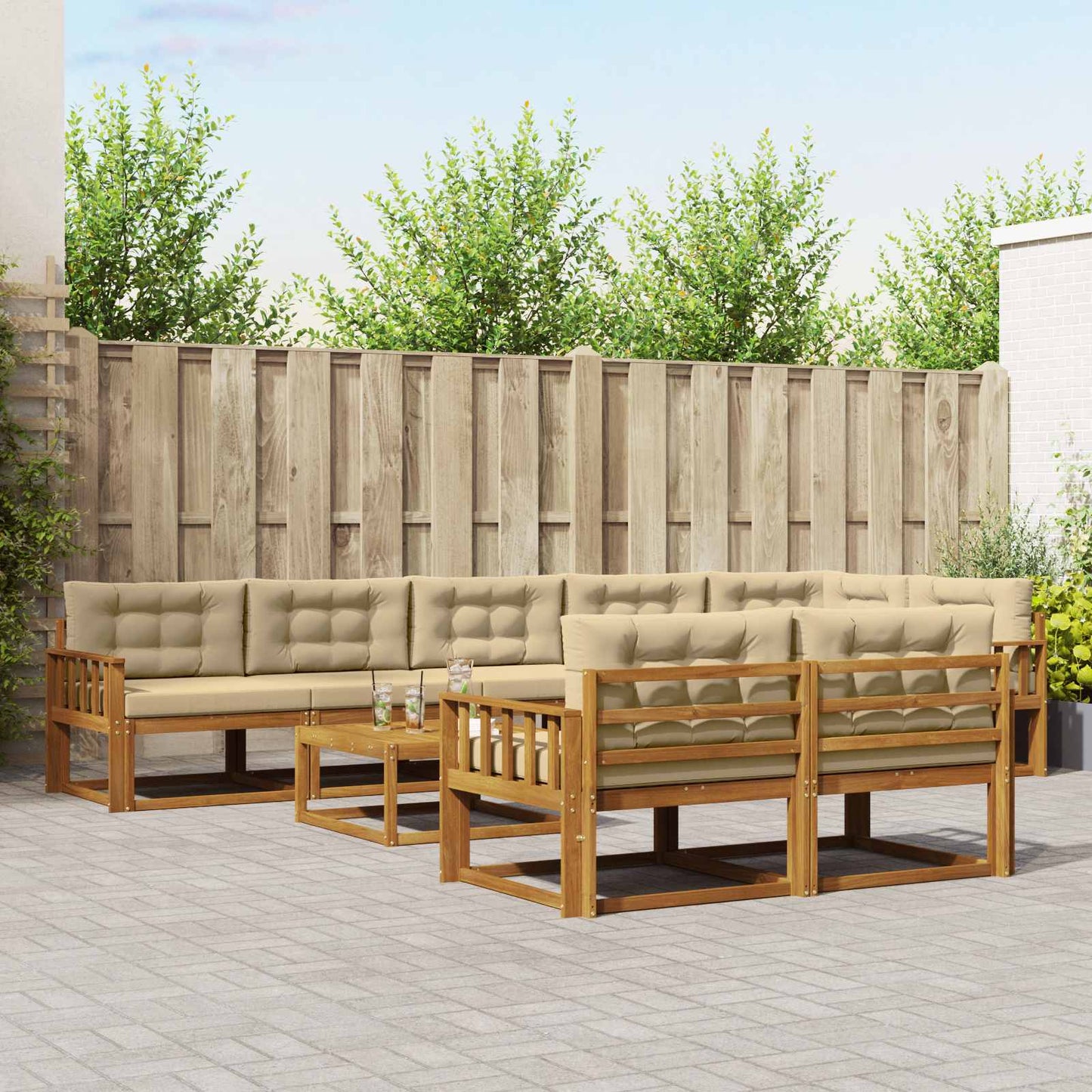 Buiten bankenset met kussen 9 pcs Natuurlijk en Beige is nu te koop bij PeponiXL, paradijselijk wonen!