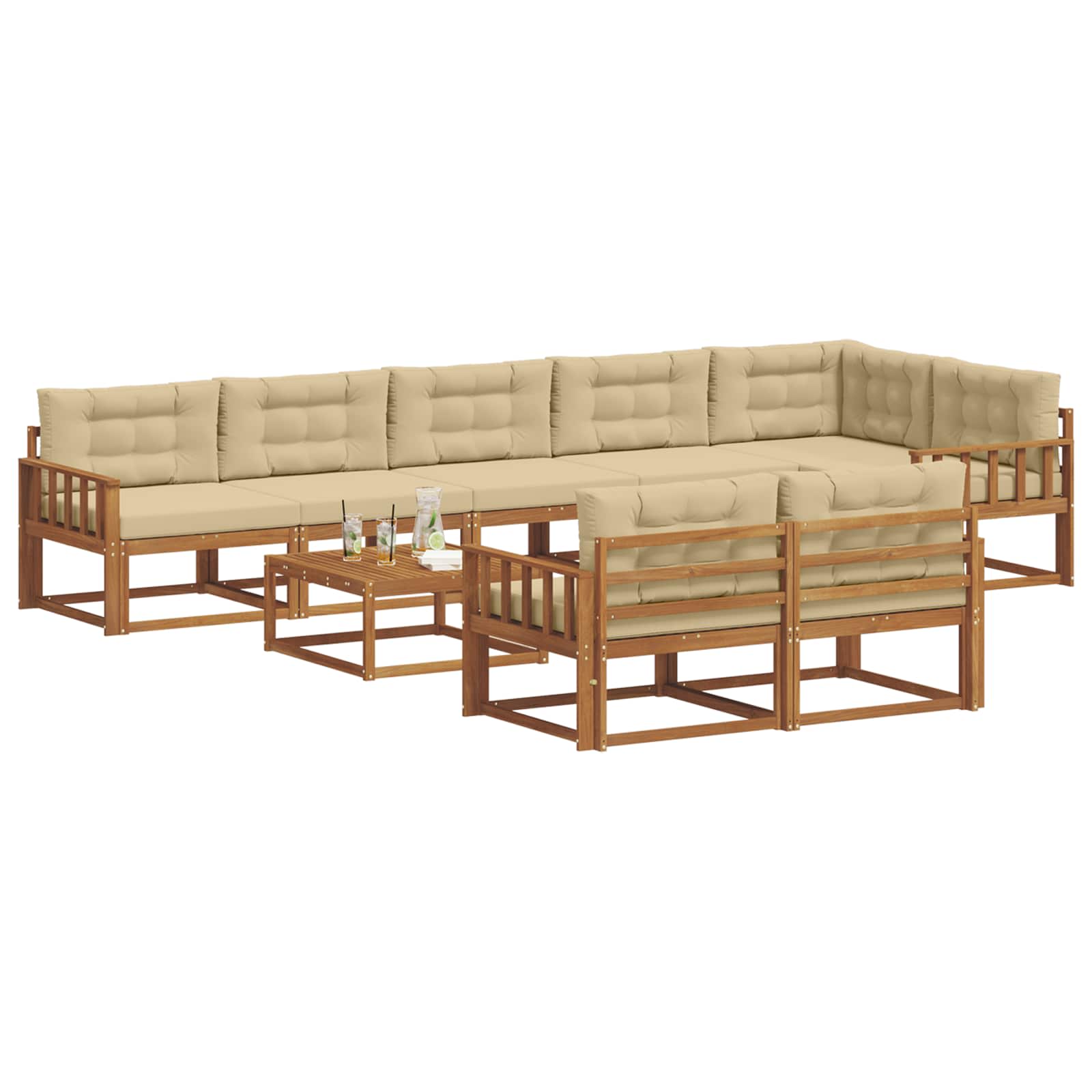 Buiten bankenset met kussen 9 pcs Natuurlijk en Beige is nu te koop bij PeponiXL, paradijselijk wonen!