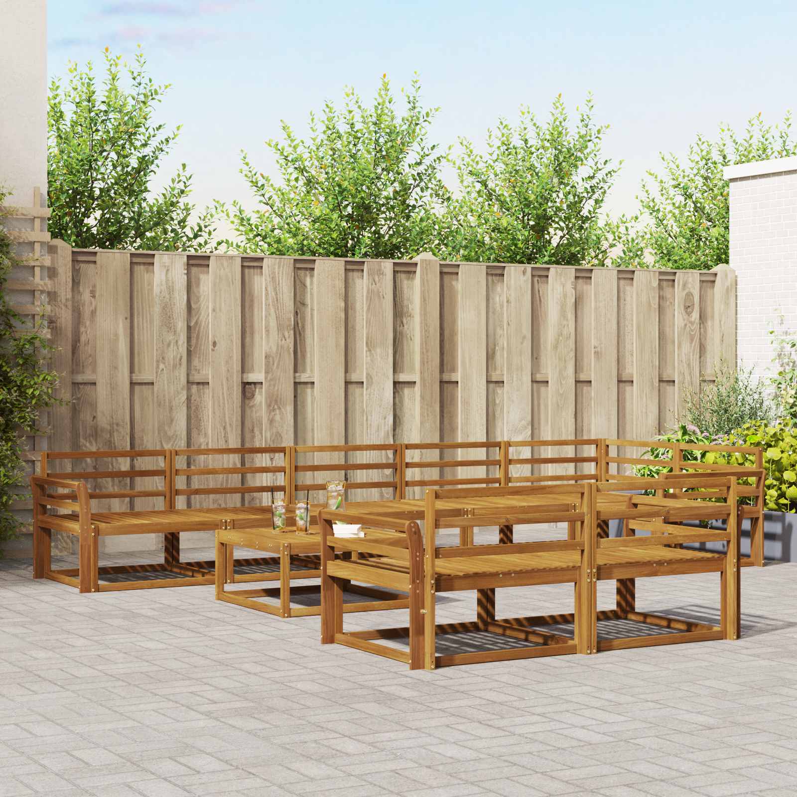Buiten bankenset 9 pcs Naturel Massief Acaciahout is nu te koop bij PeponiXL, paradijselijk wonen!