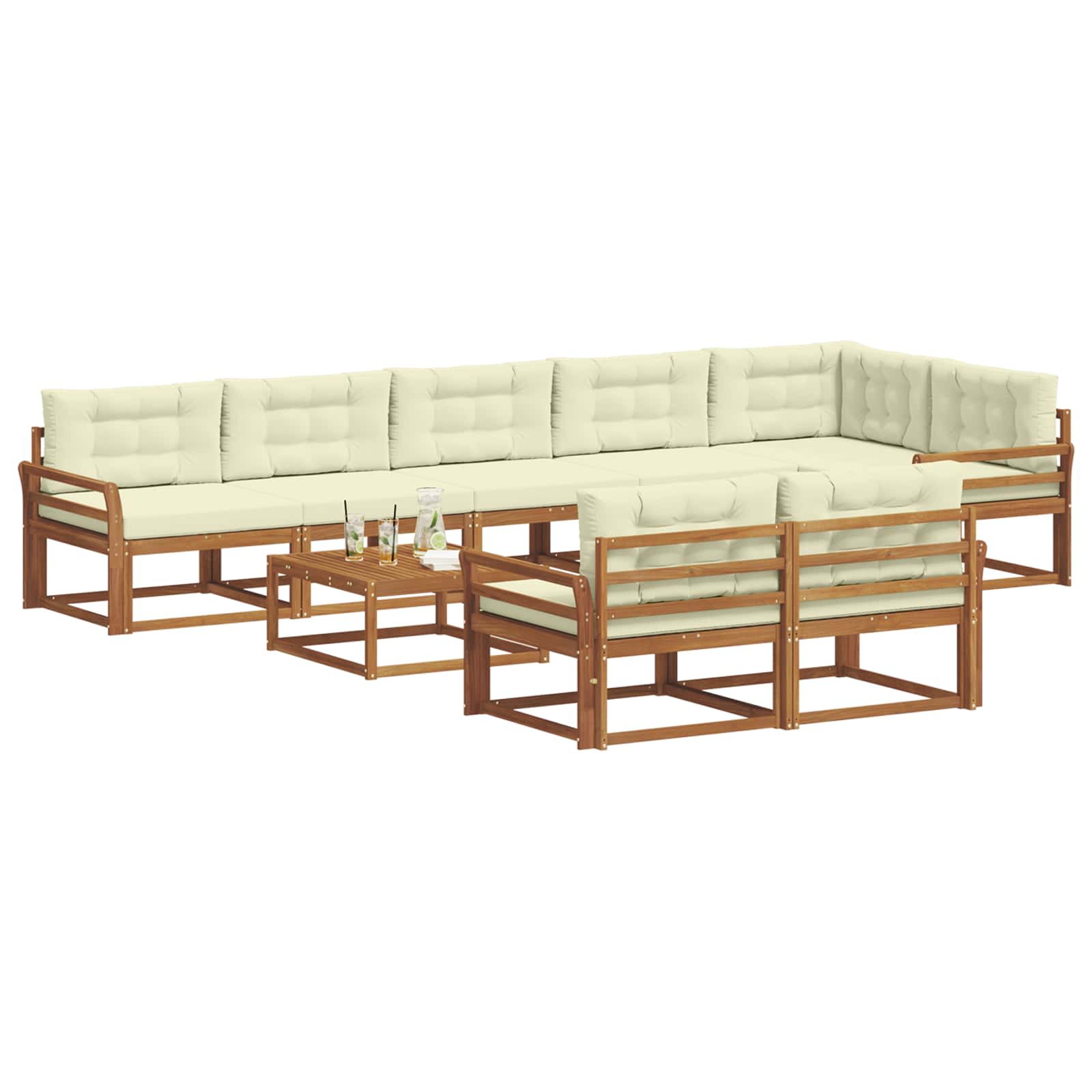 Buiten bankenset met kussen 9 pcs Natuurlijk en Crème is nu te koop bij PeponiXL, paradijselijk wonen!