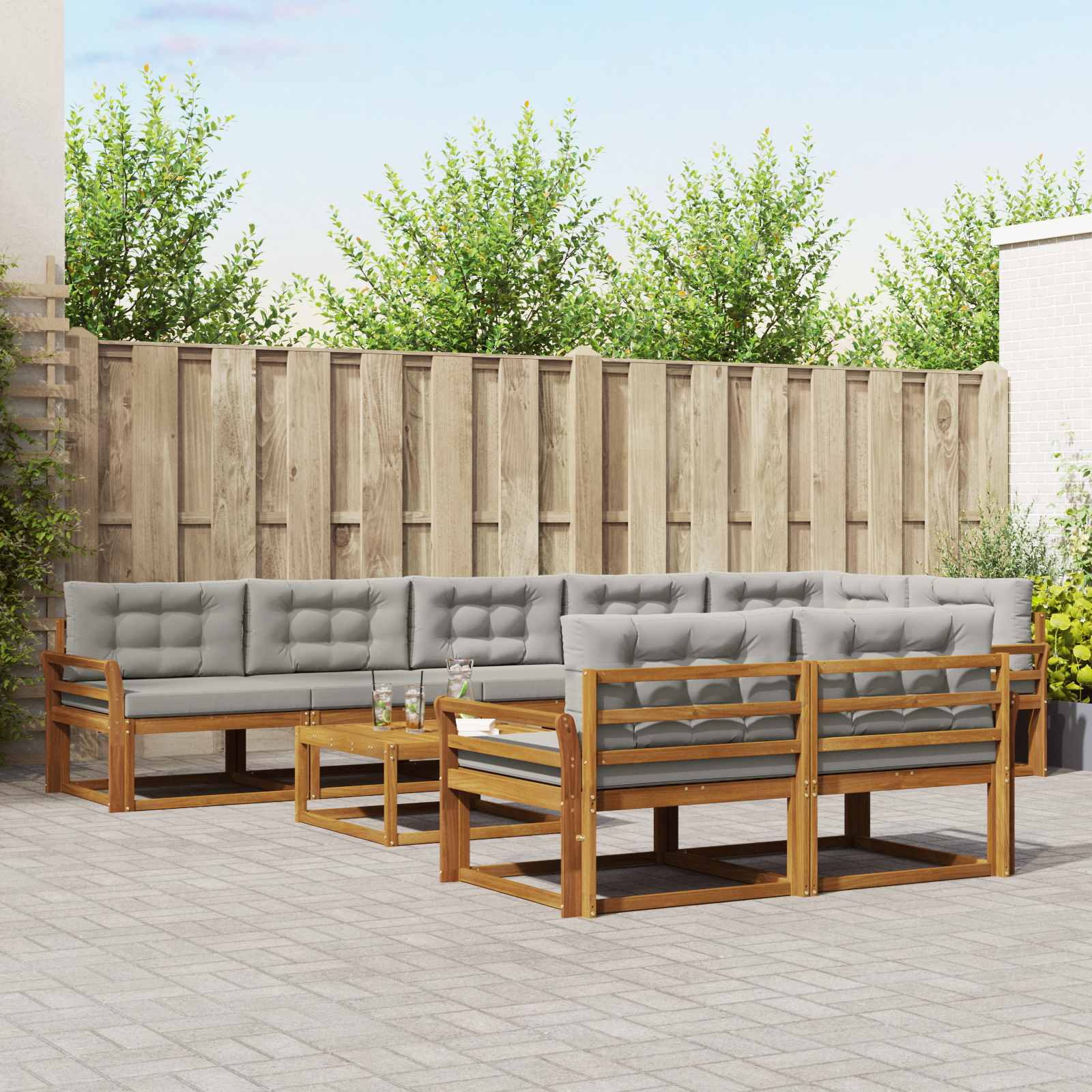 Buiten bankenset met kussen 9 pcs Naturel en lichtgrijs is nu te koop bij PeponiXL, paradijselijk wonen!