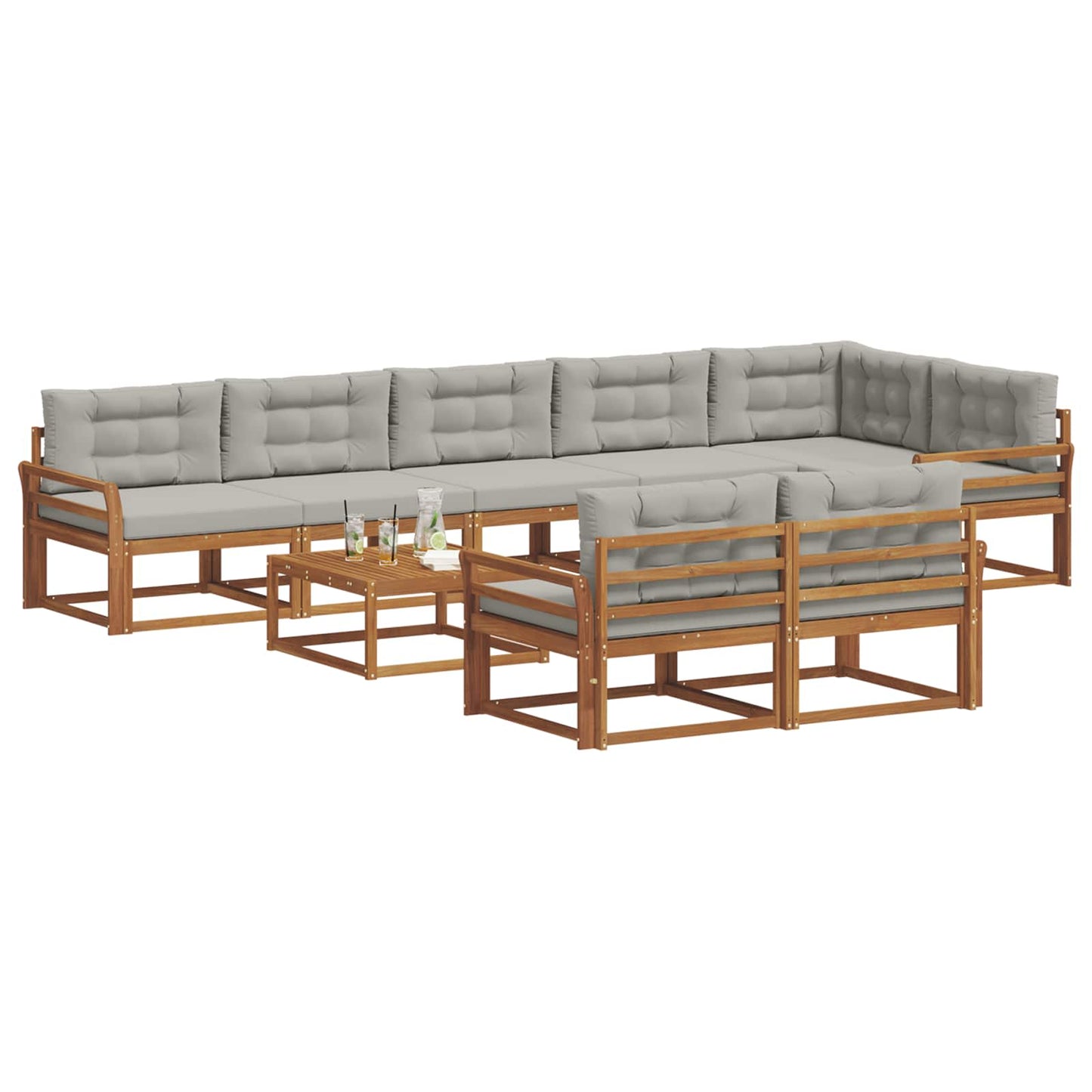 Buiten bankenset met kussen 9 pcs Naturel en lichtgrijs is nu te koop bij PeponiXL, paradijselijk wonen!