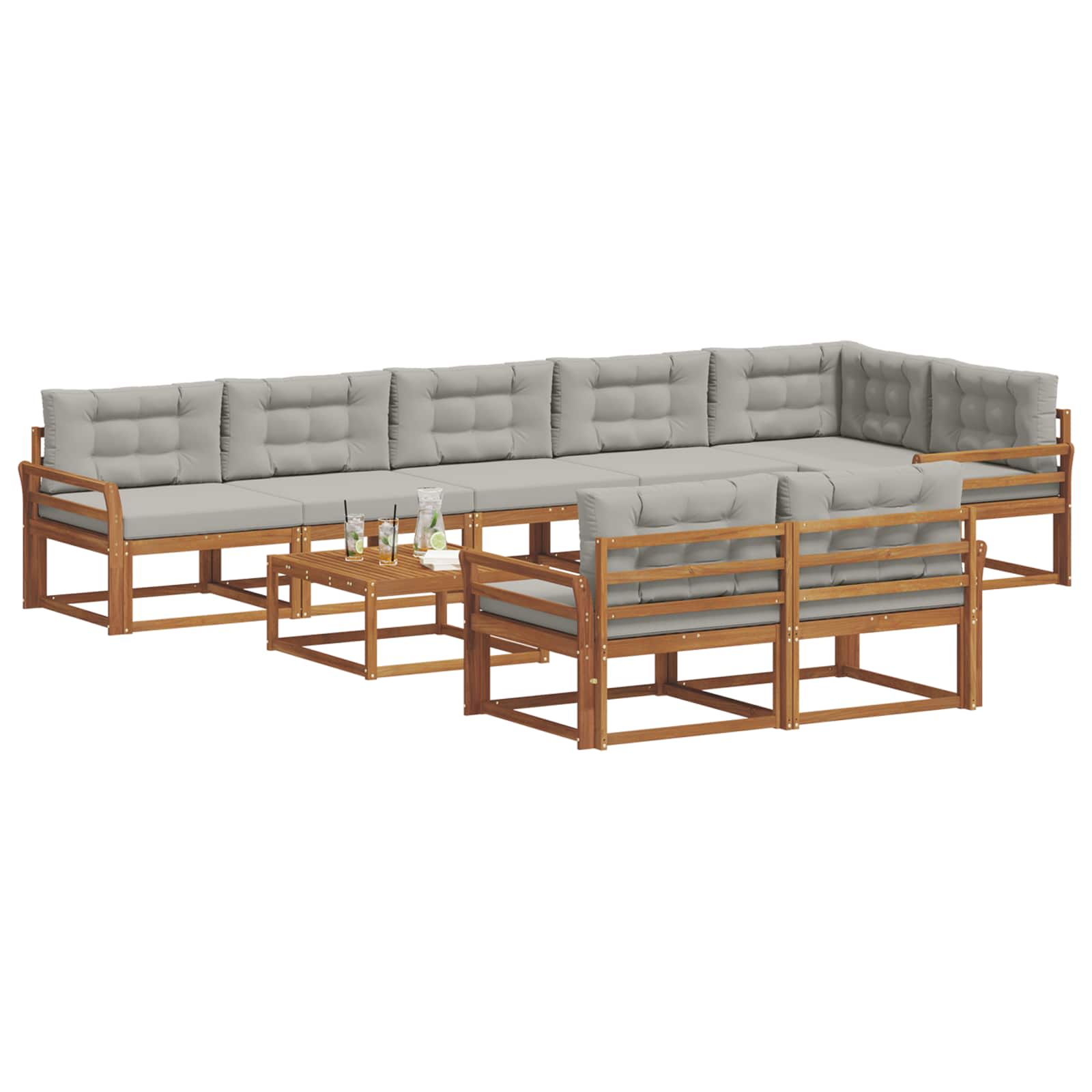 Buiten bankenset met kussen 9 pcs Naturel en lichtgrijs is nu te koop bij PeponiXL, paradijselijk wonen!