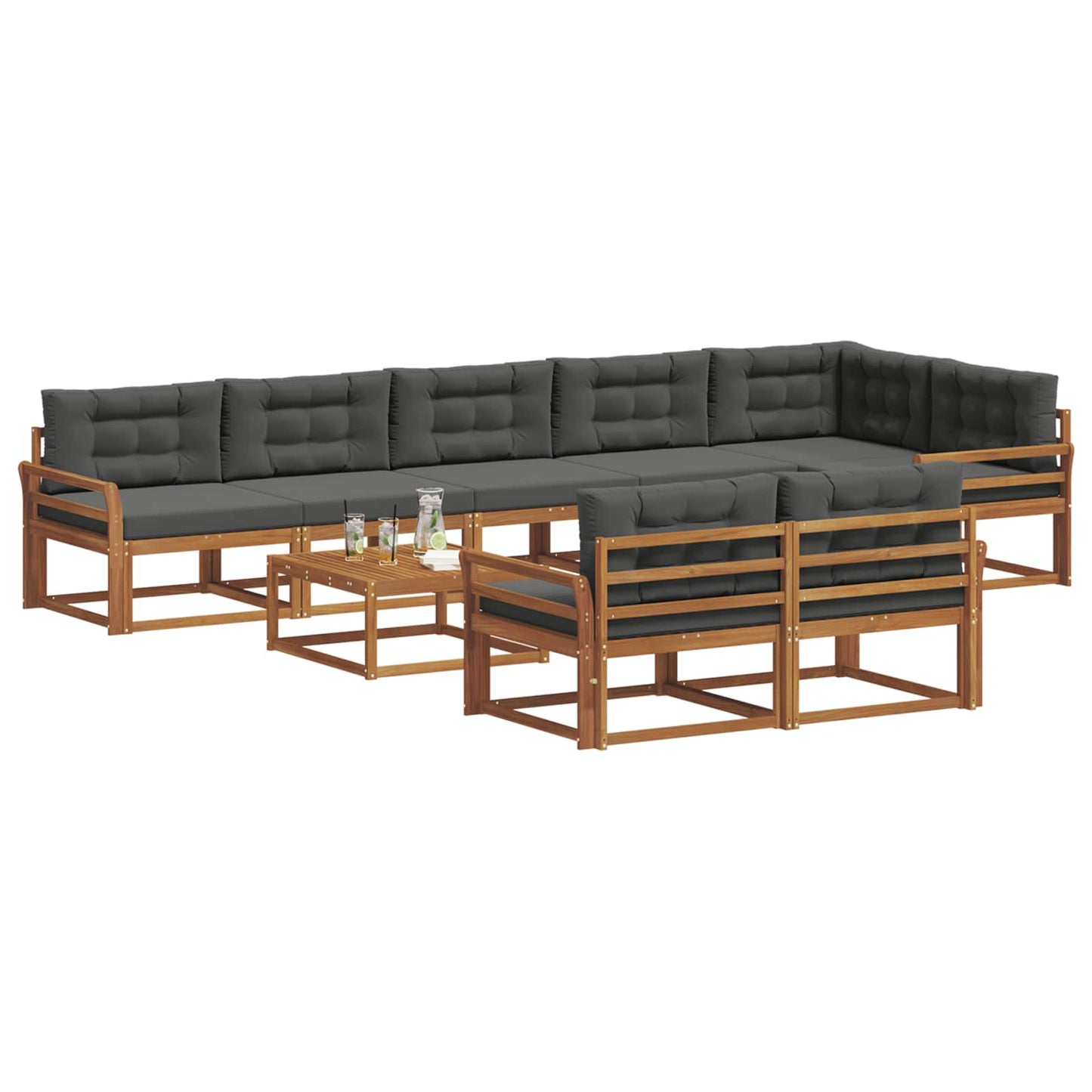 Buiten bankenset met kussen 9 pcs Natuurlijk en Antraciet is nu te koop bij PeponiXL, paradijselijk wonen!