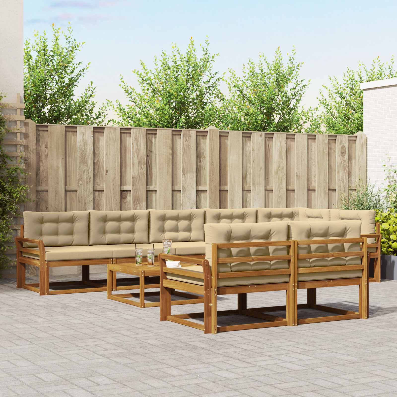 Buiten bankenset met kussen 9 pcs Natuurlijk en Beige is nu te koop bij PeponiXL, paradijselijk wonen!