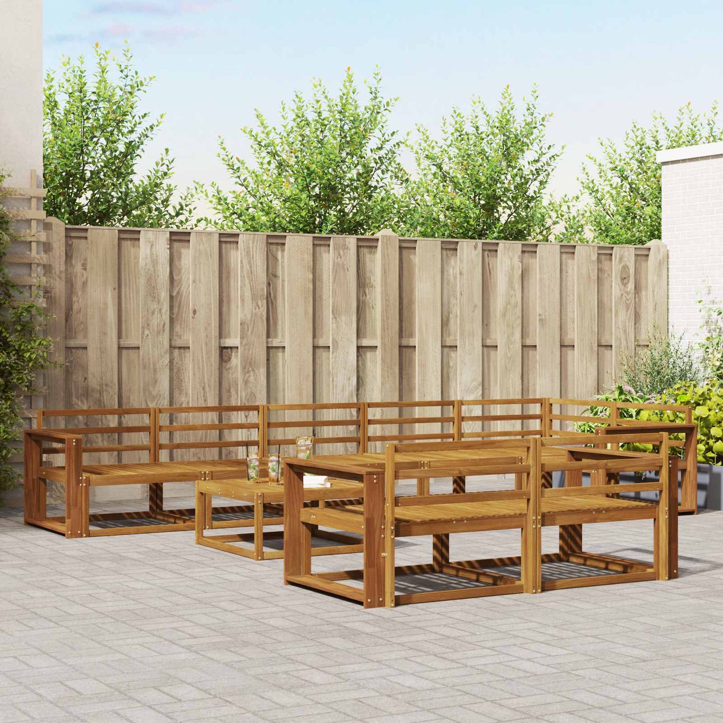 Buiten bankenset 9 pcs Naturel Massief Acaciahout is nu te koop bij PeponiXL, paradijselijk wonen!
