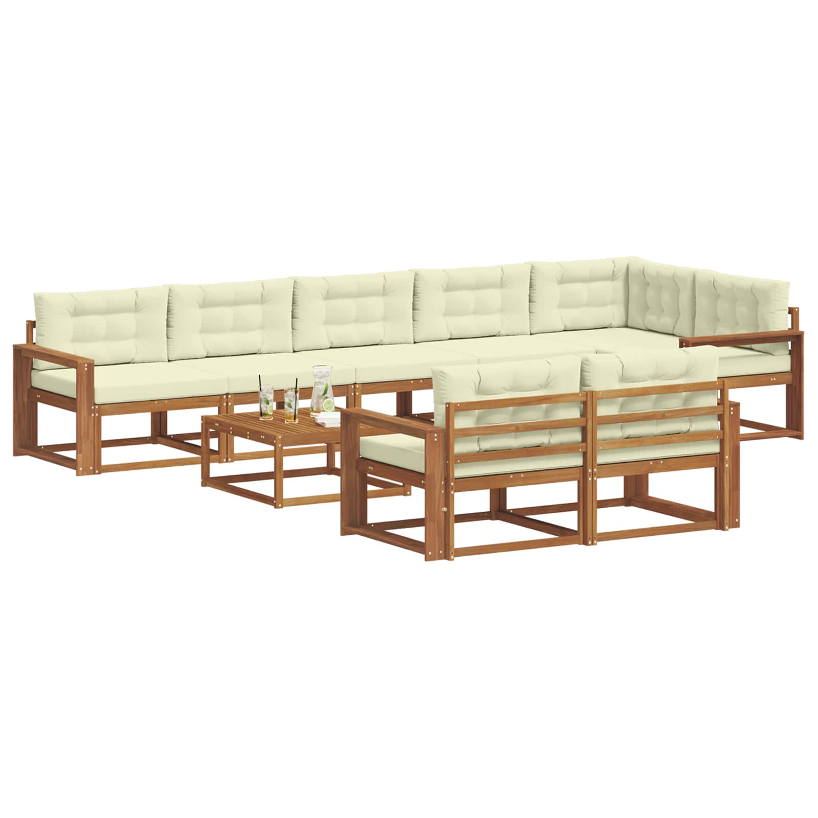Buiten bankenset met kussen 9 pcs Natuurlijk en Crème is nu te koop bij PeponiXL, paradijselijk wonen!