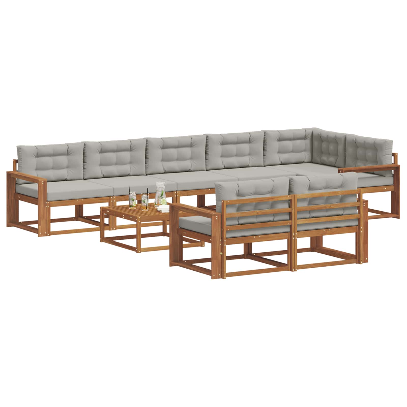 Buiten bankenset met kussen 9 pcs Naturel en lichtgrijs is nu te koop bij PeponiXL, paradijselijk wonen!