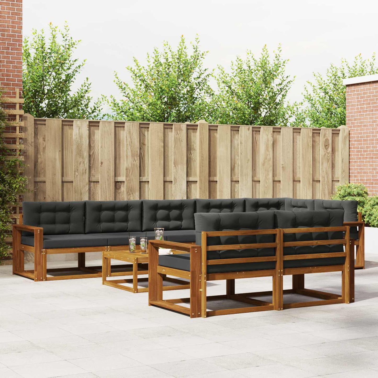 Buiten bankenset met kussen 9 pcs Natuurlijk en Antraciet is nu te koop bij PeponiXL, paradijselijk wonen!