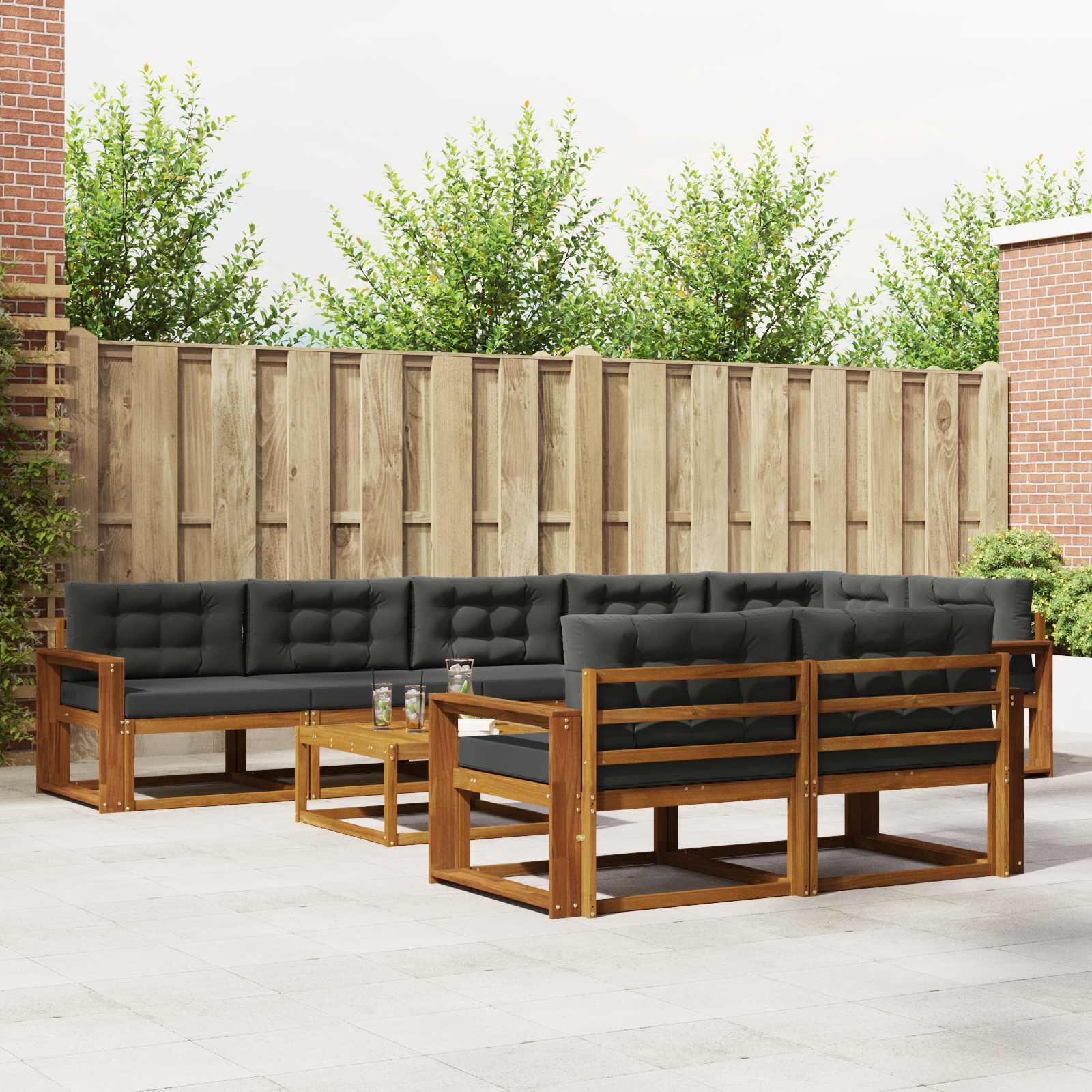 Buiten bankenset met kussen 9 pcs Natuurlijk en Antraciet is nu te koop bij PeponiXL, paradijselijk wonen!