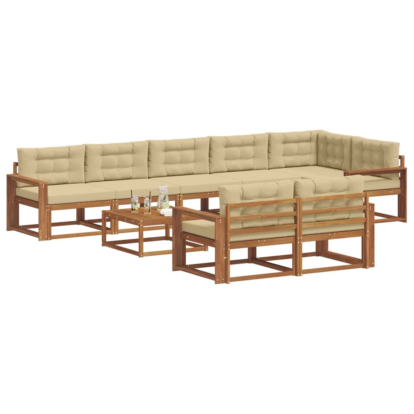 Buiten bankenset met kussen 9 pcs Natuurlijk en Beige is nu te koop bij PeponiXL, paradijselijk wonen!