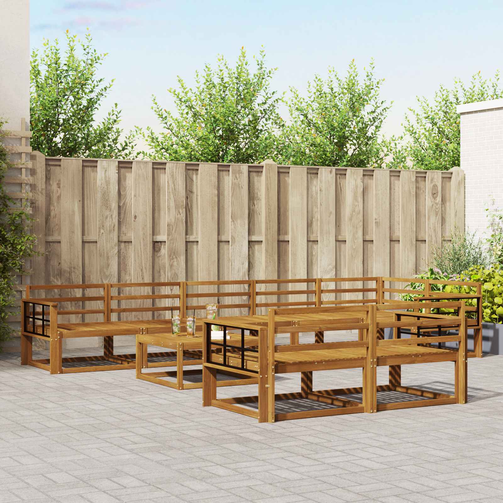 Buiten bankenset 9 pcs Naturel Massief Acaciahout is nu te koop bij PeponiXL, paradijselijk wonen!