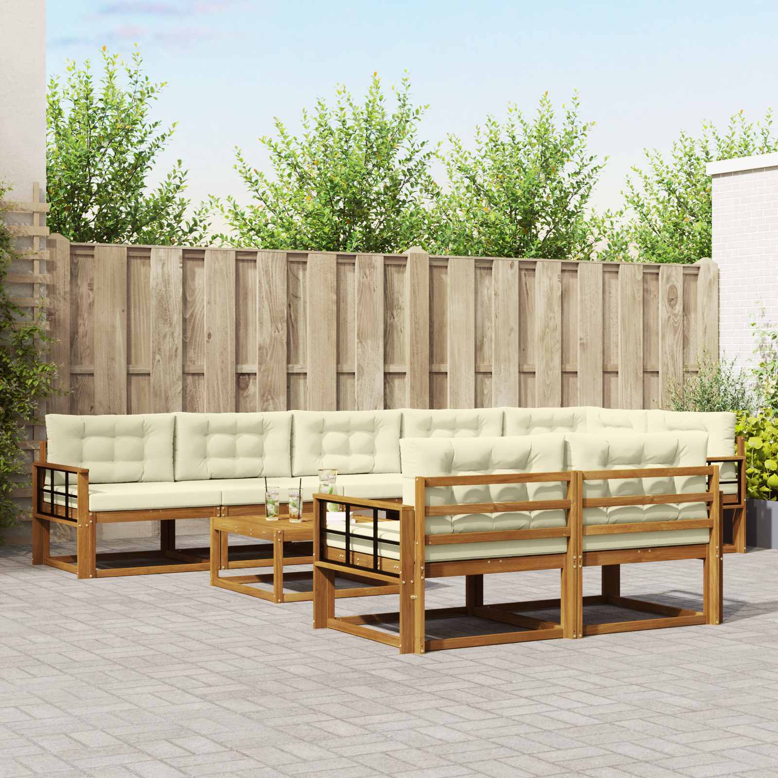 Buiten bankenset met kussen 9 pcs Natuurlijk en Crème is nu te koop bij PeponiXL, paradijselijk wonen!